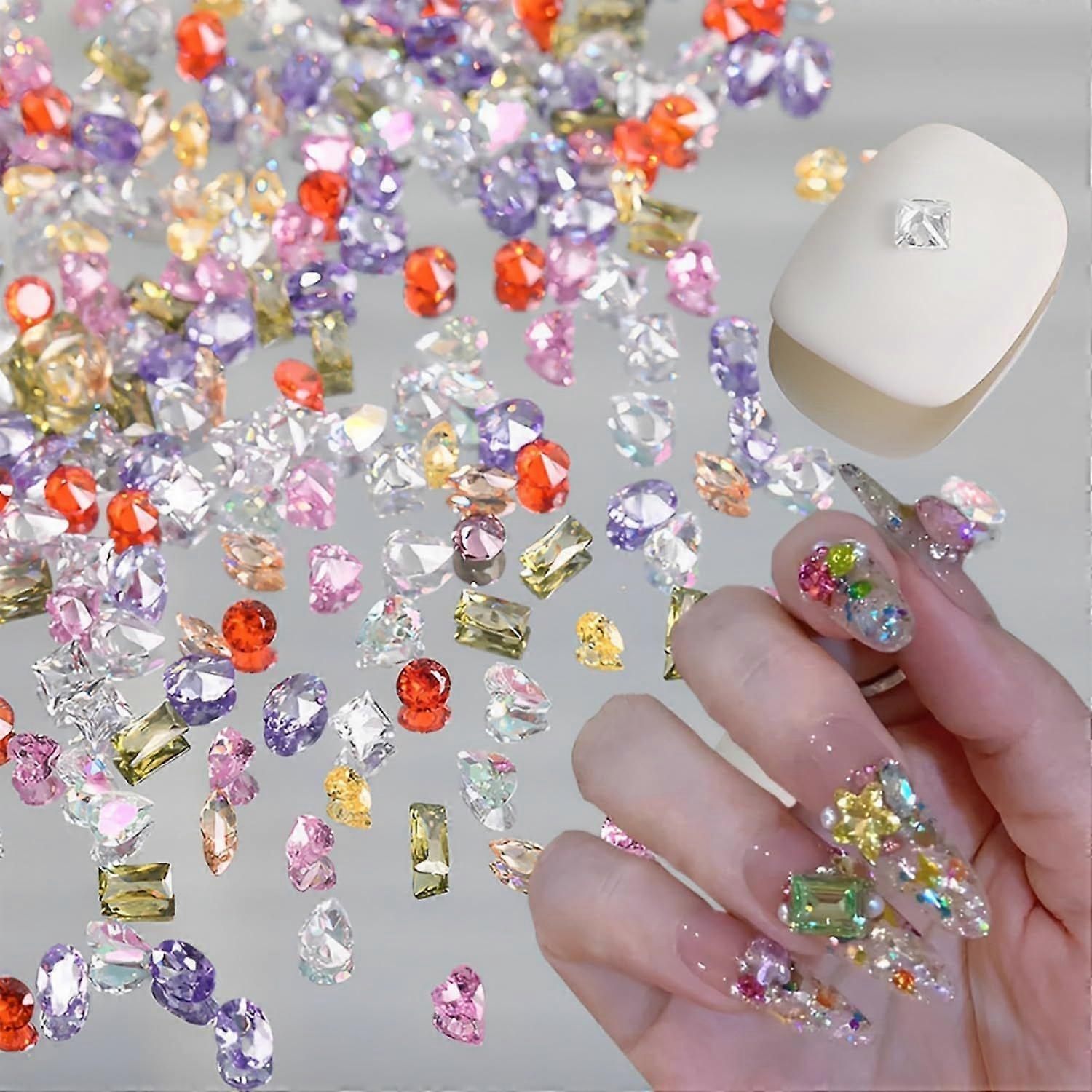 50Pcs Colorful Rhinestones Nail Charms Multi Shape Crystal Flat Back Silver Nail