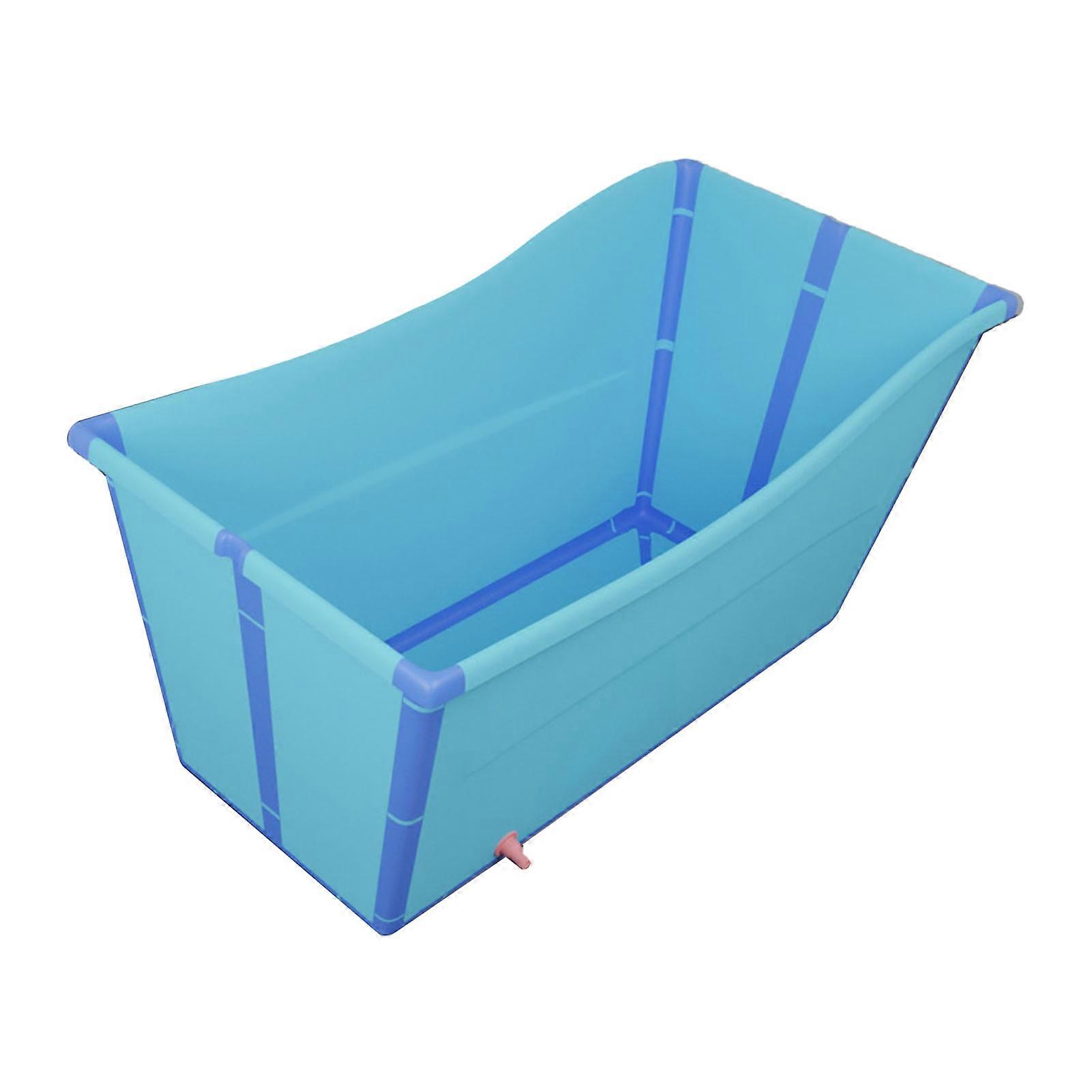 Collapsible Thickened Foldable Bath Tub with Stool Blue Portable
