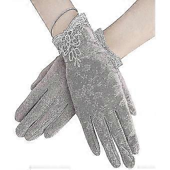 Women Sun Uv Protection Driving Gloves Summer Short Floral Lace Anti-skid