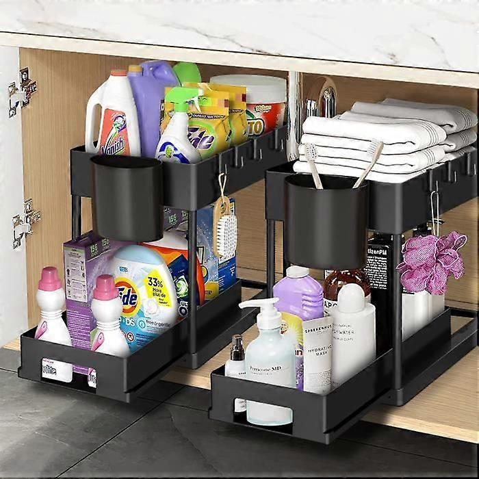 Under Sink Organizer - ZGEER - 2 Tier - Sliding Drawer - Black - Multifunctional