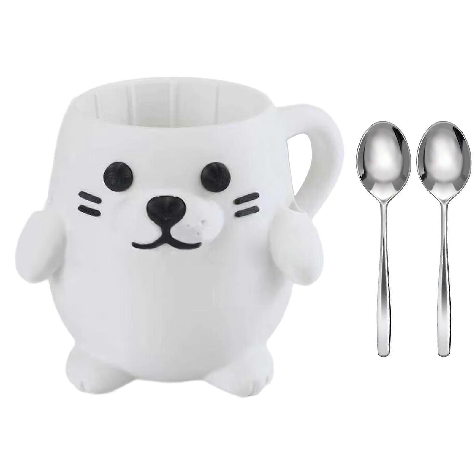 Multifunctional Animal Shape Ice Cream Pints Holder with Secret Storage Drawer Antifreeze Handle and Double Spoons  Seal white