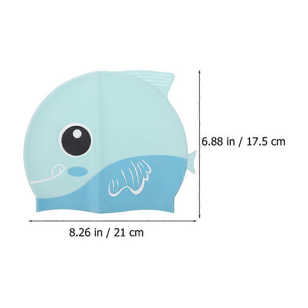 Lovely Kids Swim Hat Silicone Swim Cap Cartoon Pattern 2Pcs Set