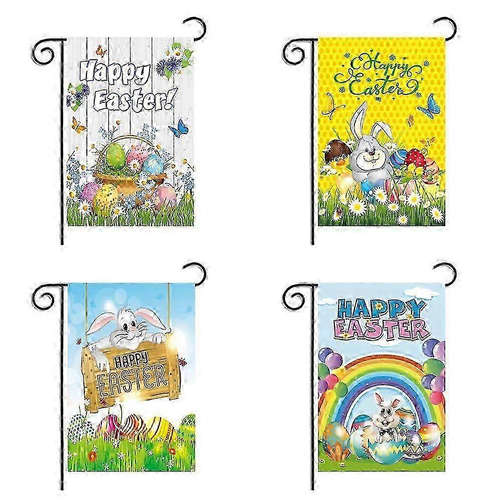 4Pcs Garden Decor Easter Banner Flag Happy Easter Holiday Decor Banner Cute Cartoon Rabbits Flags Banners Accessories