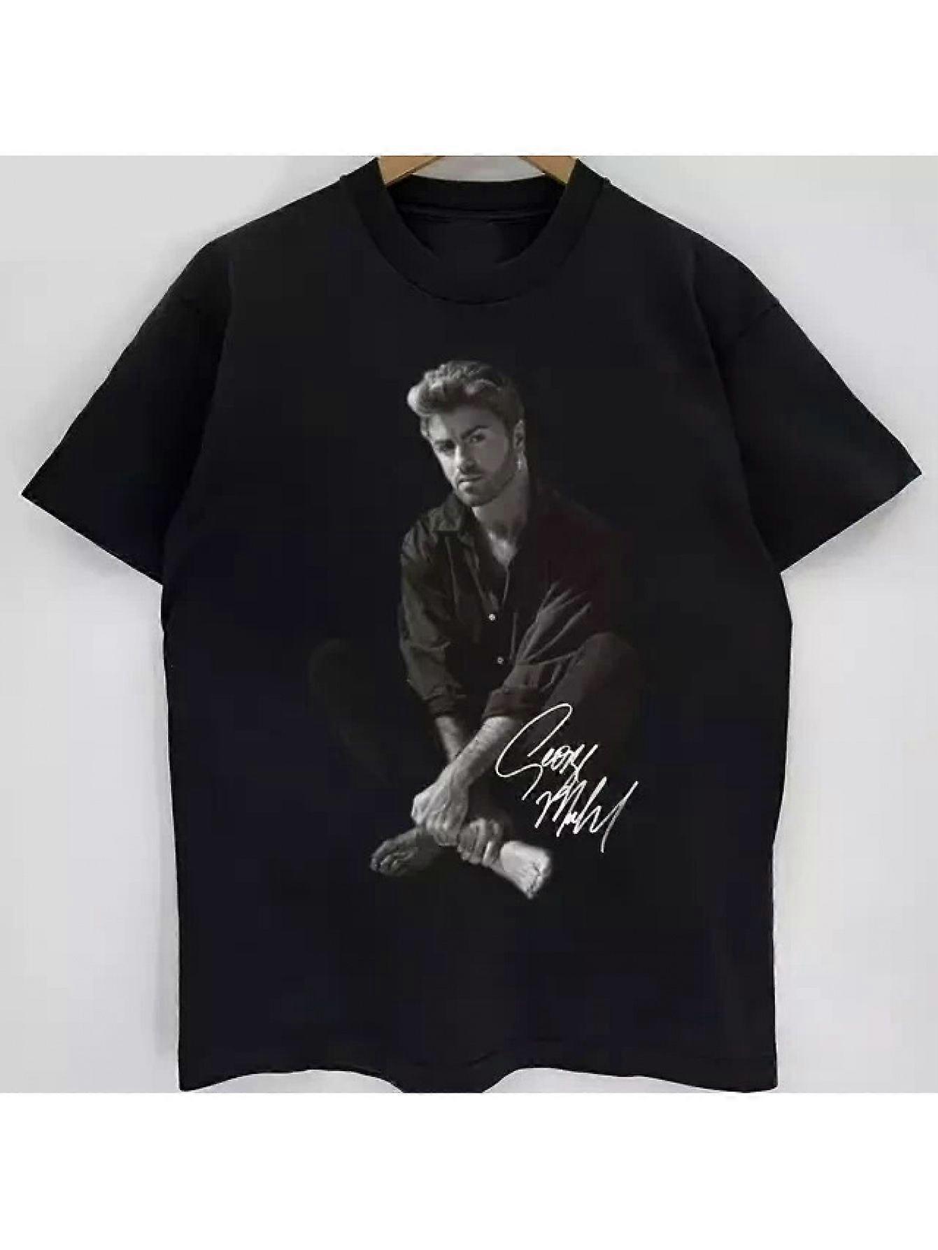 تي شيرت جورج مايكل تريبيوت للرجال - قميص كاجوال قطني قصير الأكمام برقبة مستديرة على الطراز البوهيمي مع وضعية مميزة و Au-SSFHK106