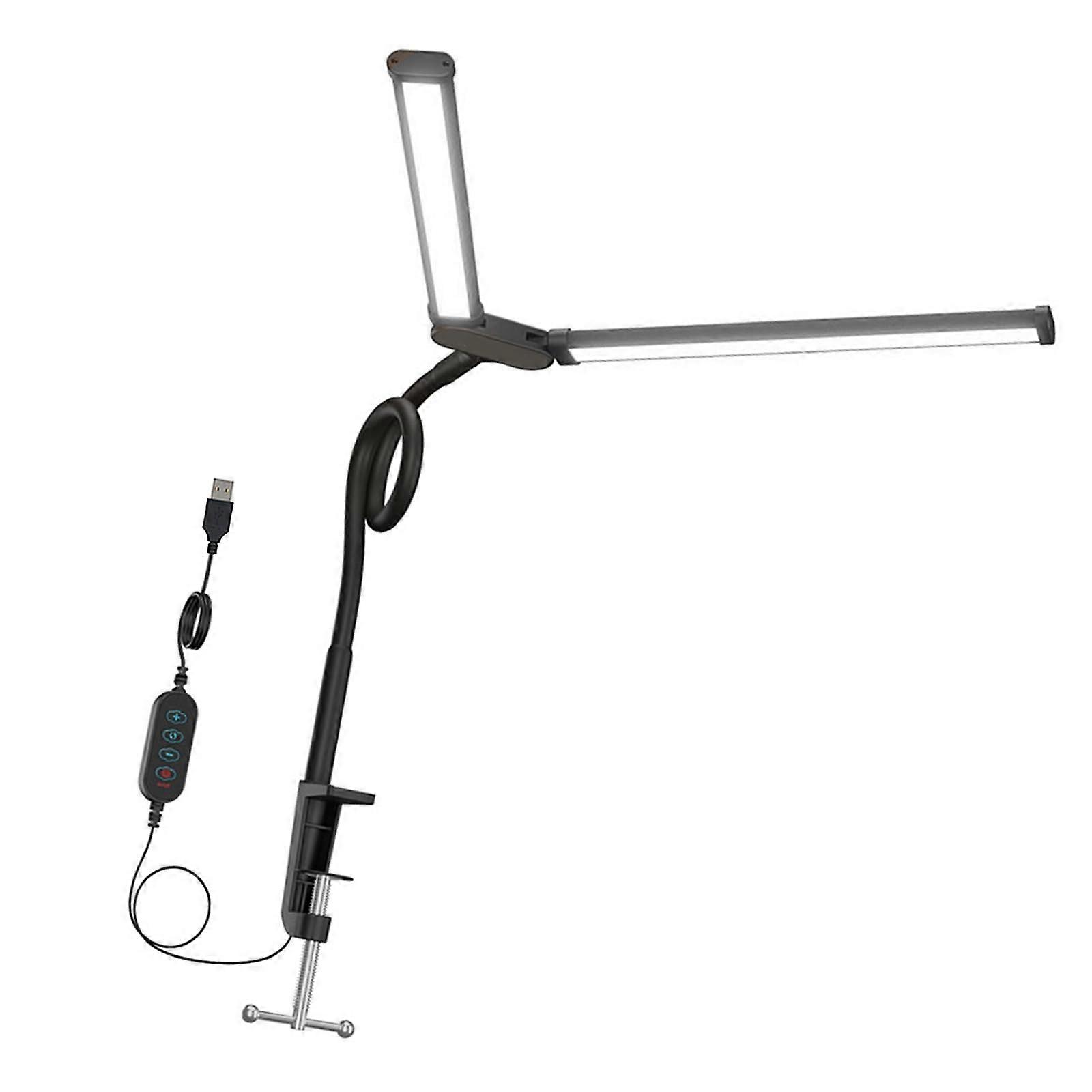 LED Desk Lamp with Double Gooseneck Arms, 360° Flexible Clip-On Light, 10 Brightness Levels for Reading and Work