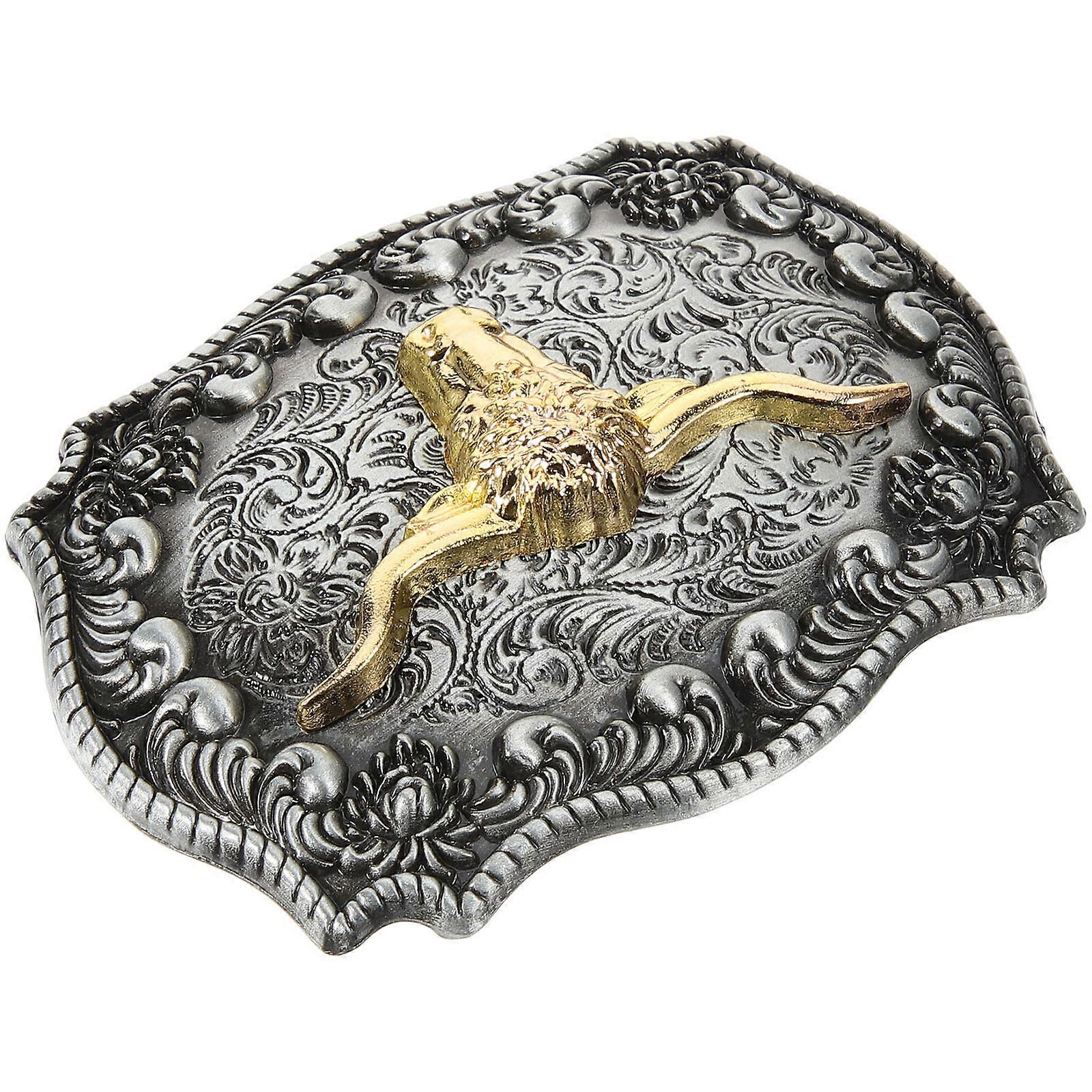 Vintage Rectangular Belt Buckle For Men, Western Style, Perfect For Father's Day, Black Alloy Material, Decorative Function, 2Pcs