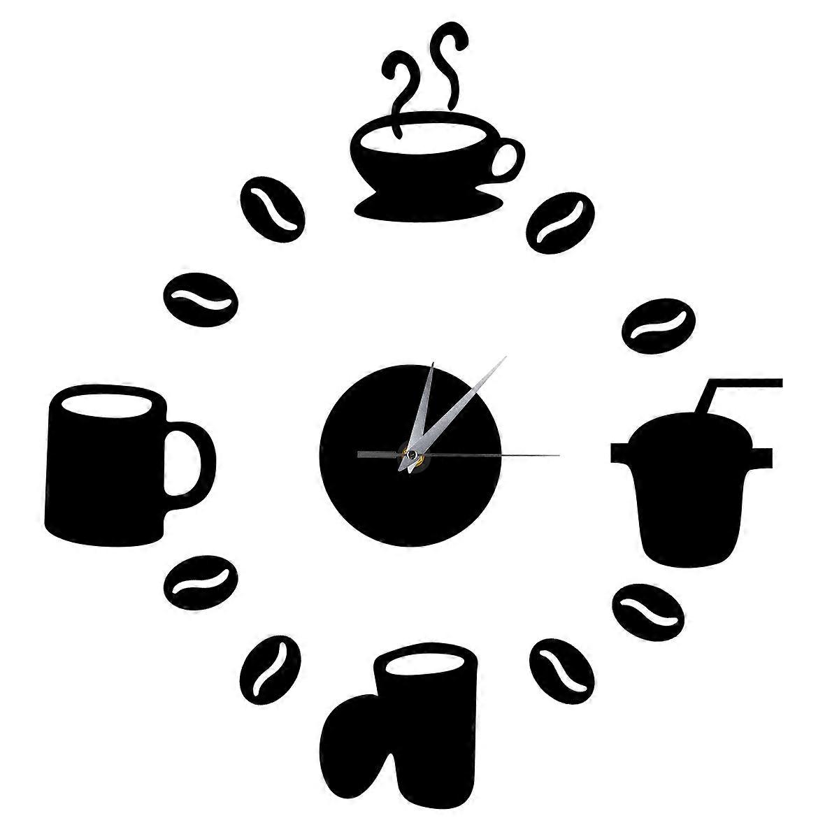 Silent Watch Decals DIY Clock Wall Sticker Coffee Cup 3D Decor 2Pcs Black
