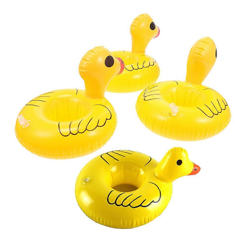 PVC Inflatable Cup Holder Floating Drink Holder for Party Use 4Pcs Cartoon Duck Shape