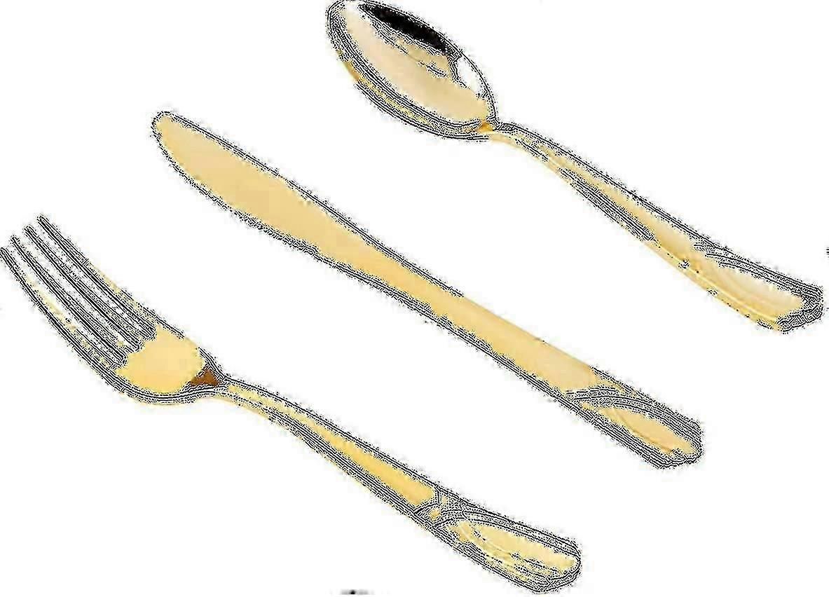 Set of 150 Gold and Silver Disposable Plastic Tableware for UK Parties, Elegant and Practical