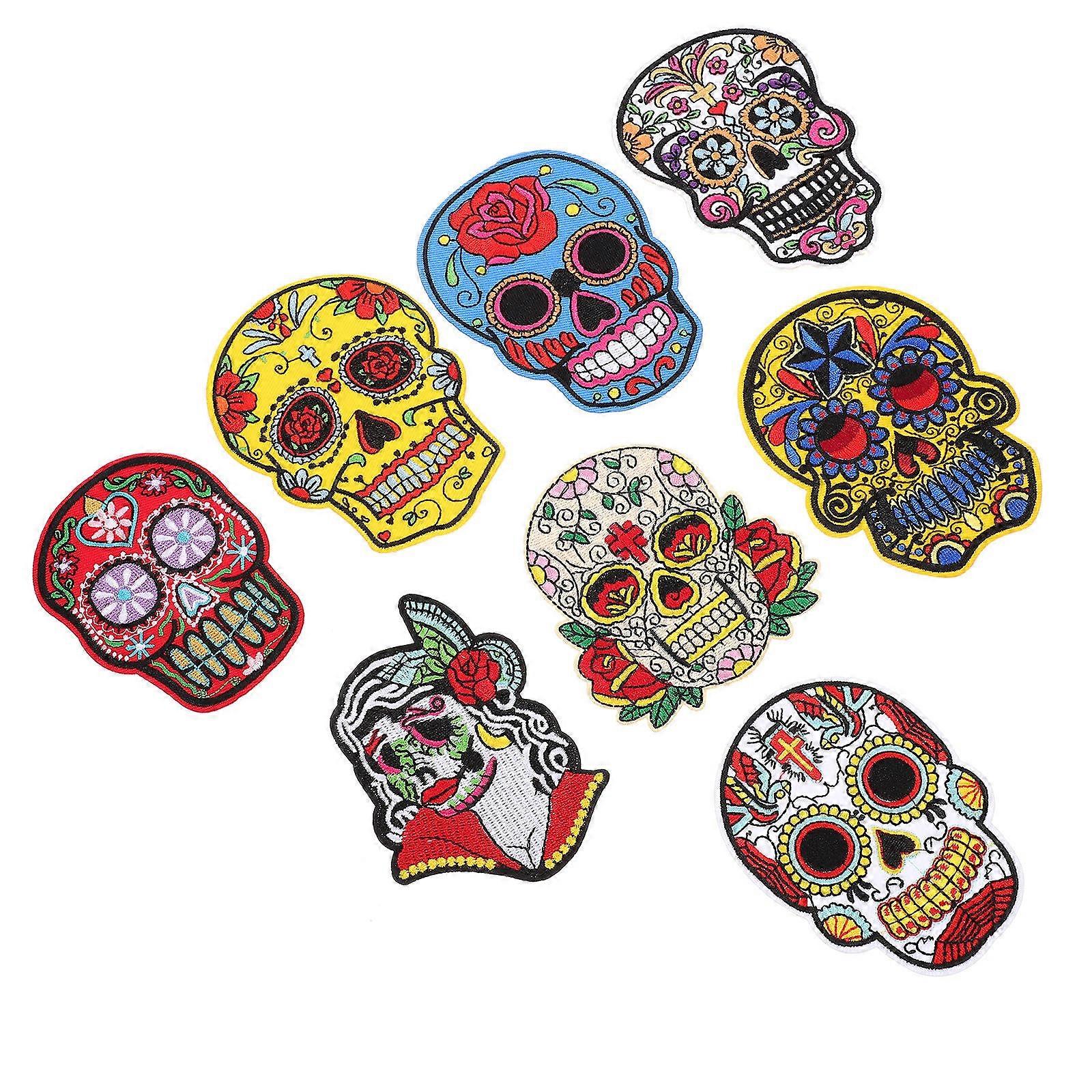 Assorted Color Skull Design Embroidered Patches for Clothing 16Pcs