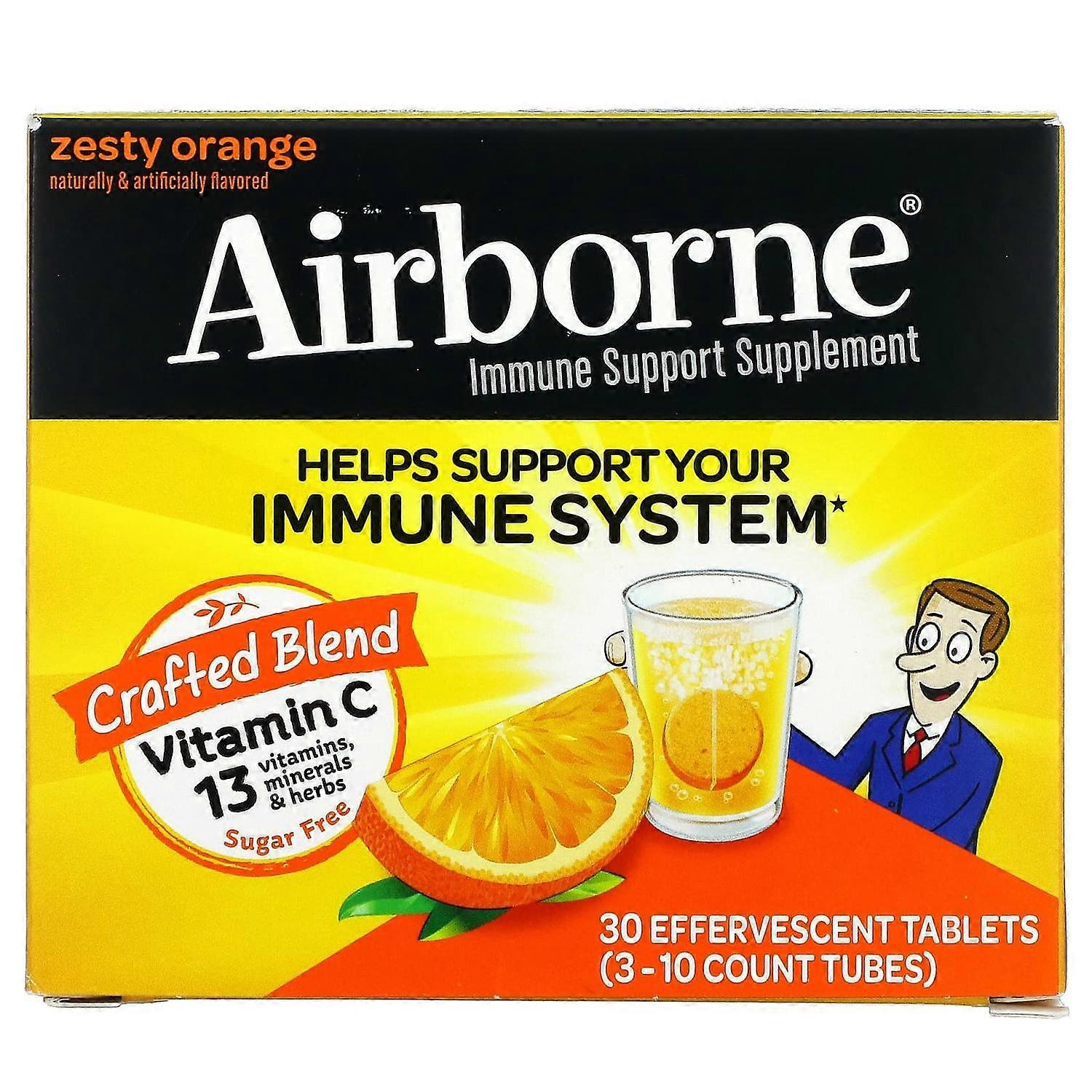 AirBorne, Immune Support Supplement, Zesty Orange, 3 Tubes, 10 Effervescent Tablets Each