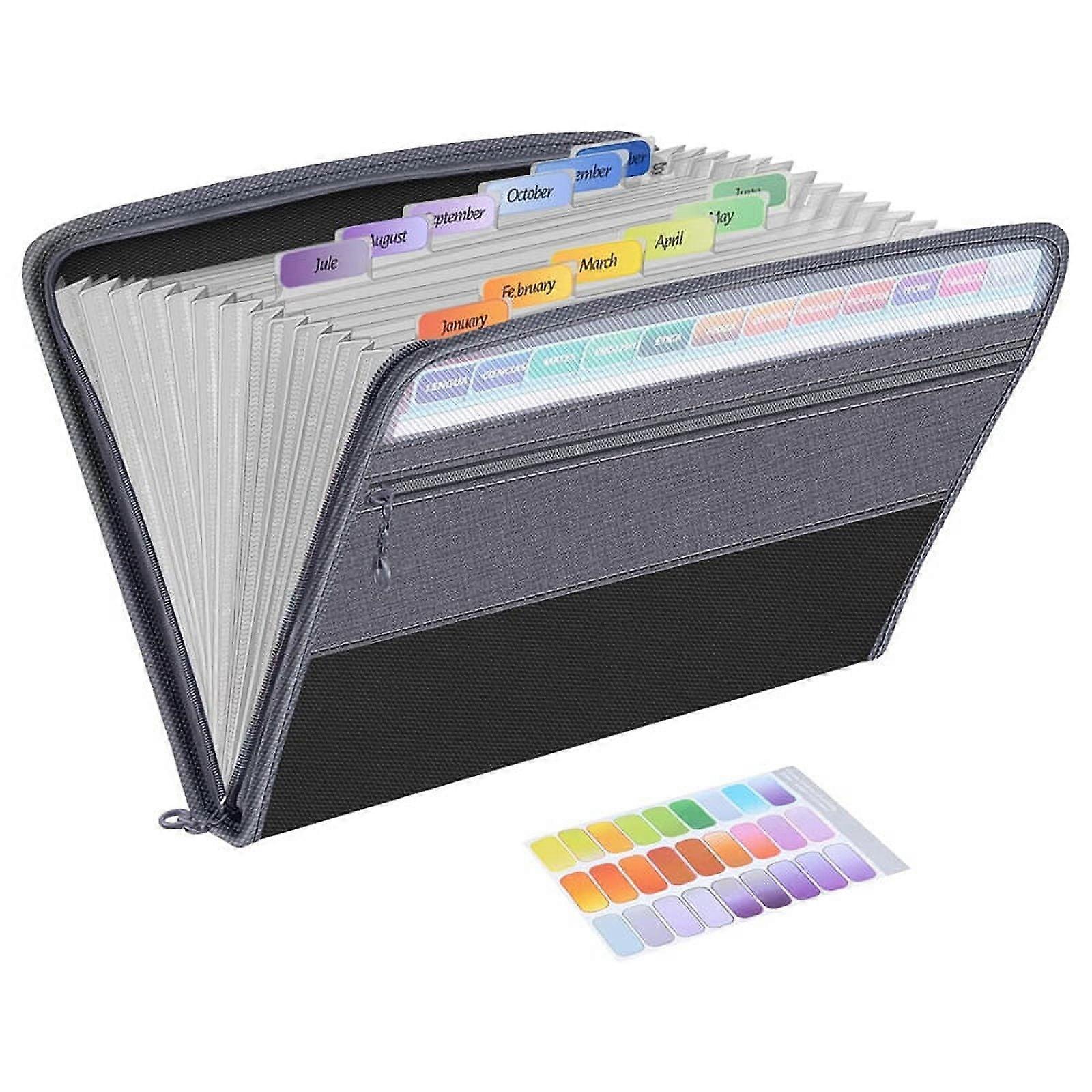 13 Pocket File Folder Storage Rack,File Box Storage Bag,with Zipper, Suitable for A4 Paper, Banknotes,Document Receipt A