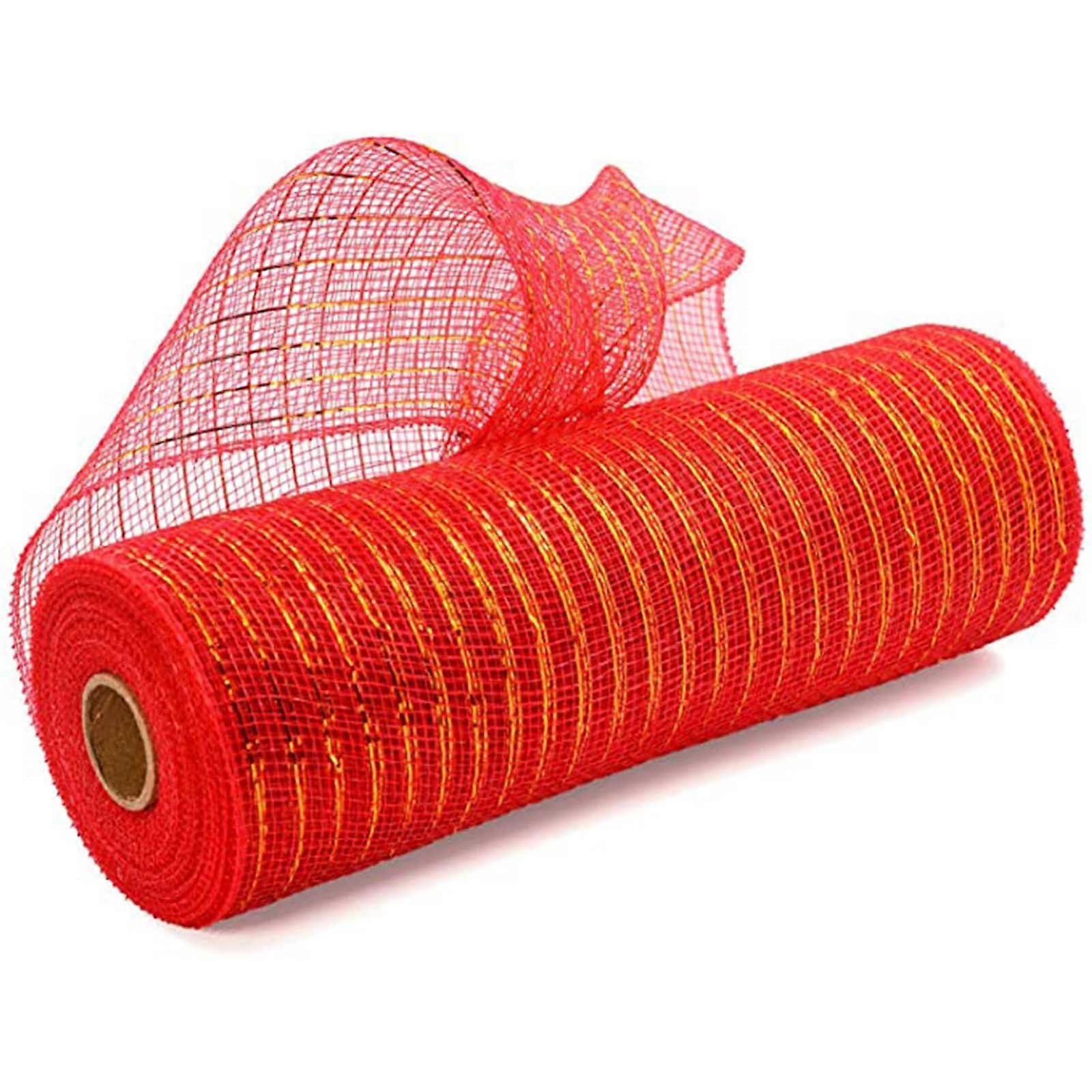 YMARPT Poly Decorating Mesh Ribbon with Metallic Foil, Poly Mesh Ribbon with Foil, for Wreaths, Swags Bows Wrapping Decoration