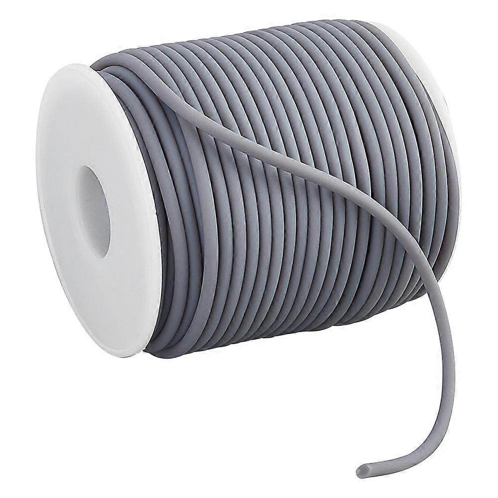 1 Roll 32.81 Yards 3mm Grey Solid Rubber Cord, Hollow Elastic Rope, Round Stretch String for DIY Craft, Beading, compatible with crafting tools