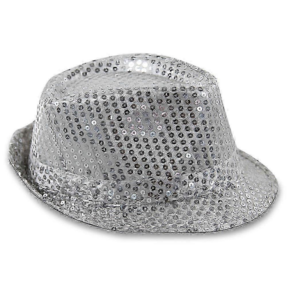 Cooler Trilby Party Hat Glitter Sequins Silver