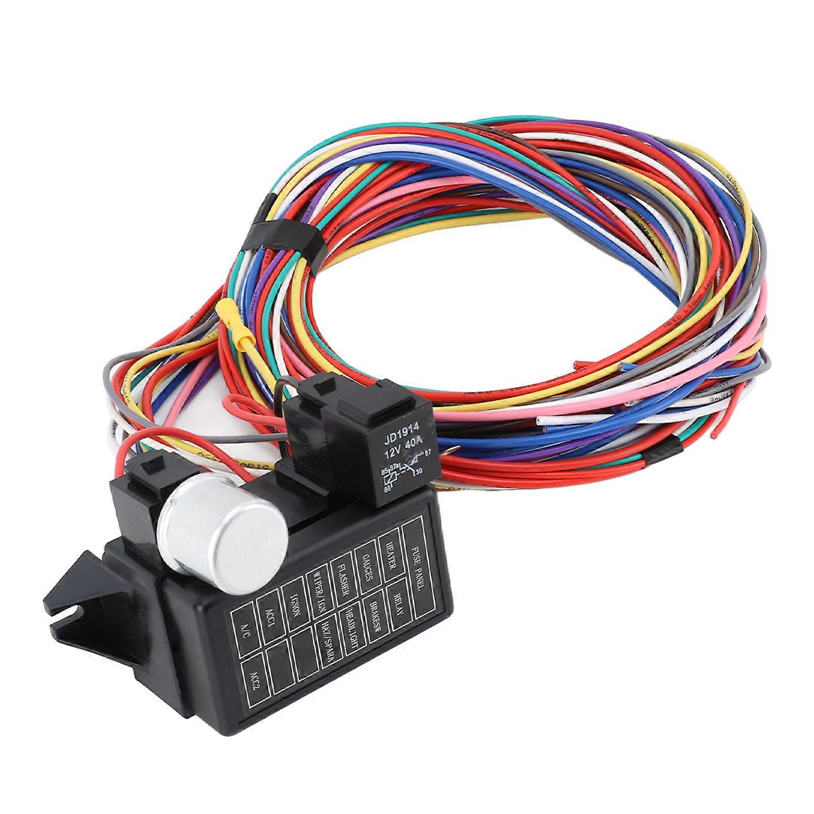 12 Circuit Wiring Harness Set Heat Resistant Fuse Panel Heater Relay Wire Harness for Rat Rods 