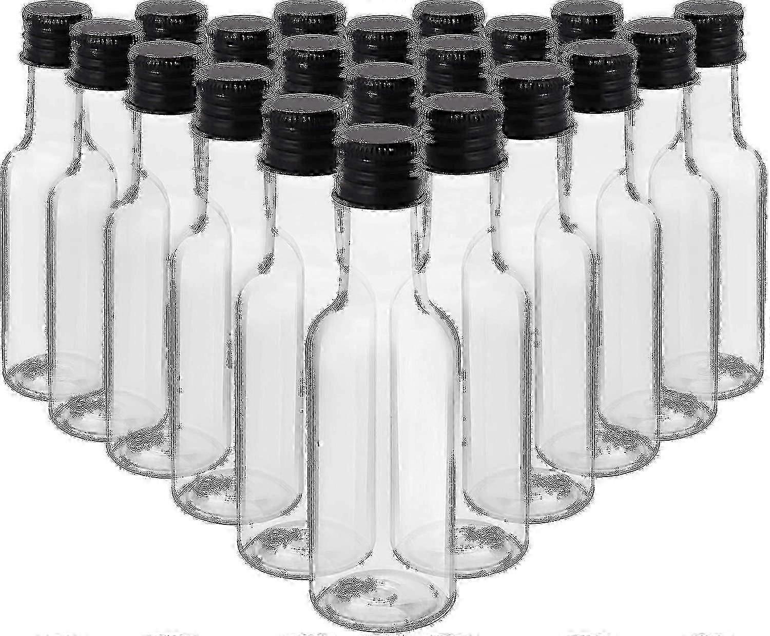 Mini Liquor Bottles, 24 Pack 50ml Reusable Plastic Empty Spirit Bottles with Black Screw Caps and Liquid Funnel