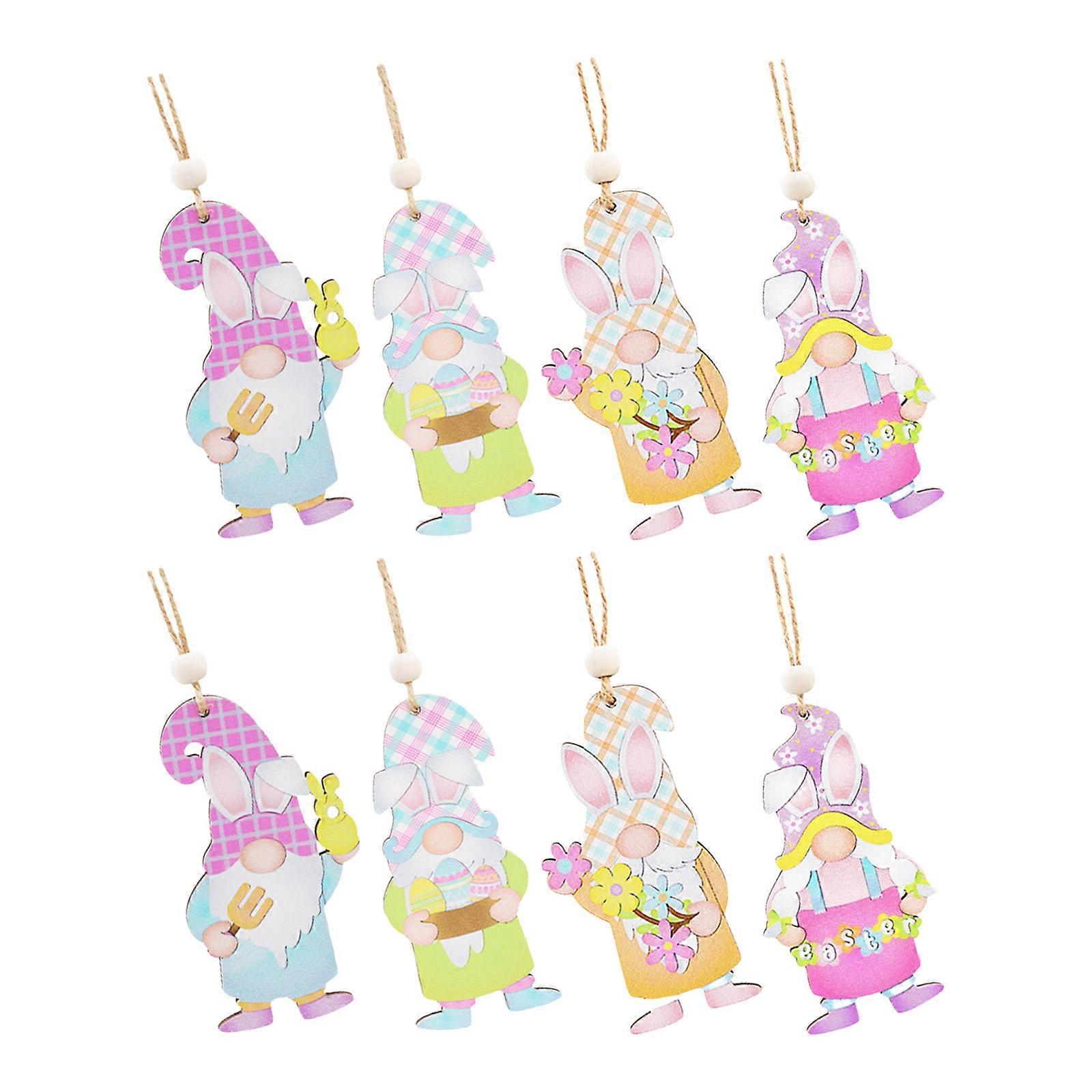 8 Pieces Handcraft Without Face Elf Elderly Sturdy Wood Hanging Decorations Portable for Easters and Christmas Multicolor