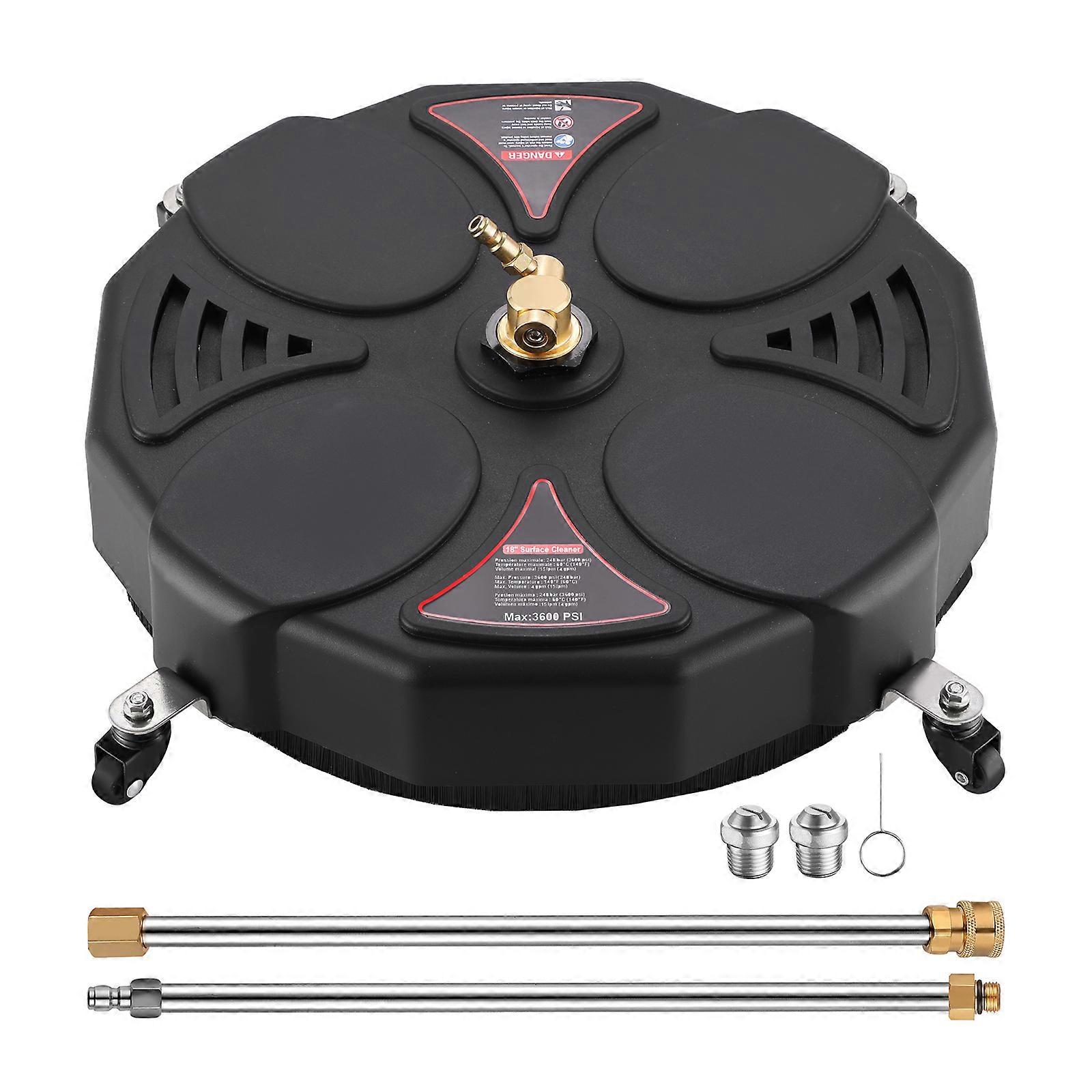 Practical Rotary Surfaces Cleaner With 2 Replacement Nozzles And 3 Wheels For High Pressure Washer 3600PSI Multicolor