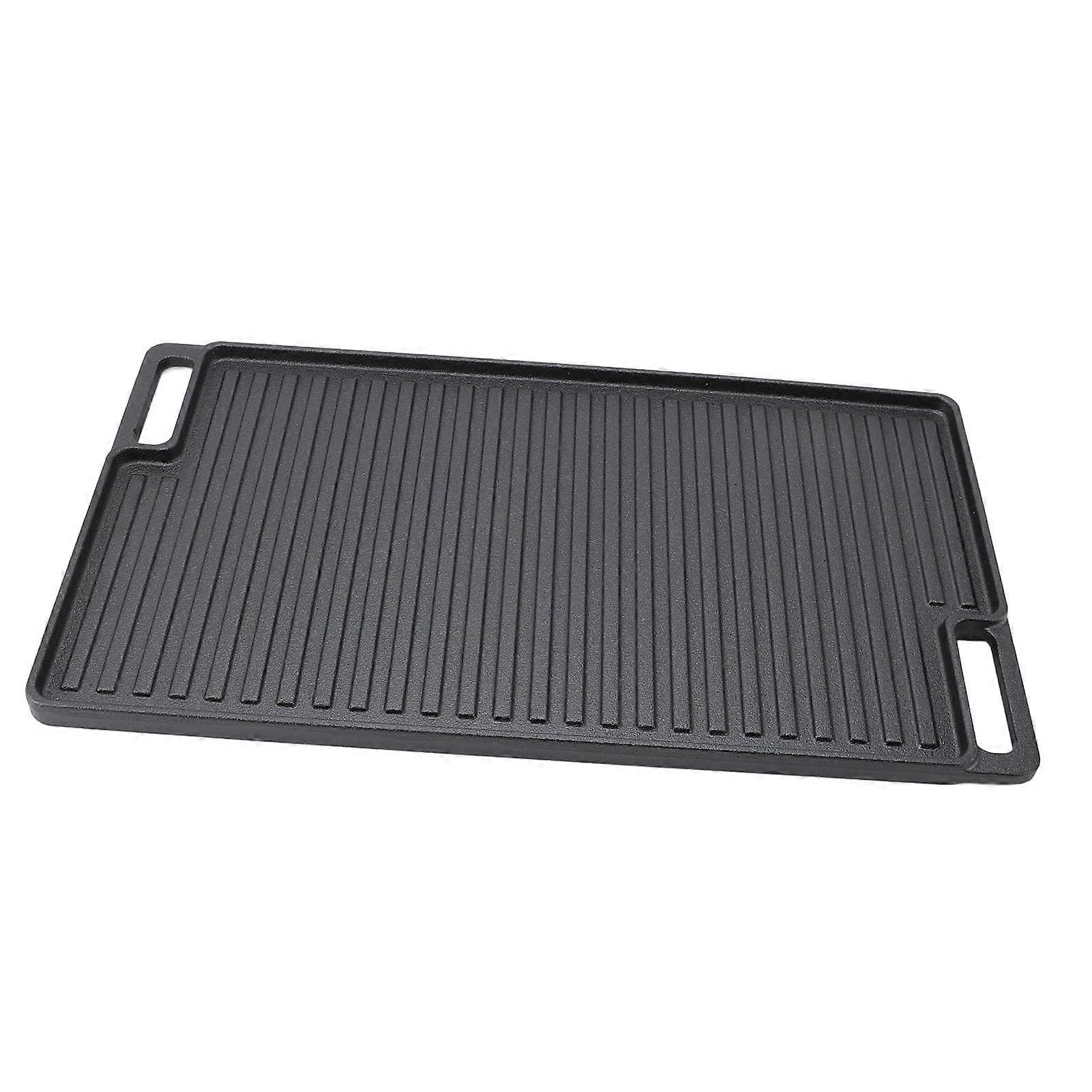 Pre Seasoned Cast Iron Reversible Griddle Rectangular Pan for Gas Stove and Grill Nonstick Family Size with Side Handles