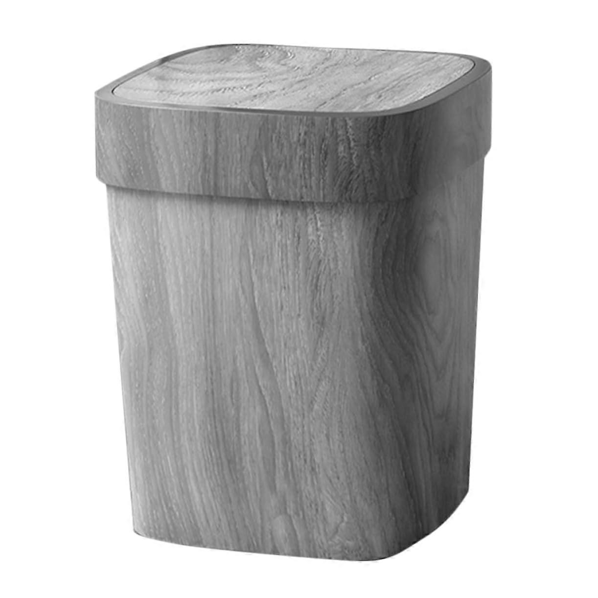 Nordic Style Swing Lid Trash Can Wood Grain Design Small Kitchen Trash Bin Compact Waste Bin