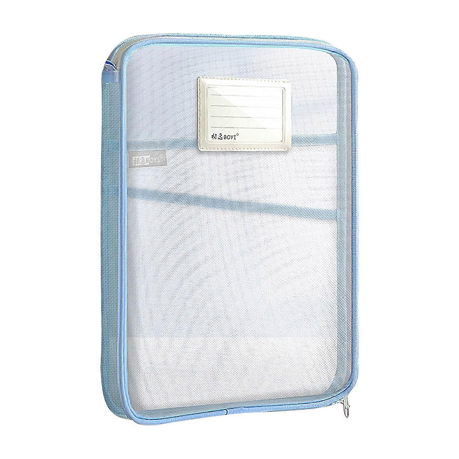 Harliver Mesh Zipper Pouch, A4 Clear Net File Bag, Large Capacity Document Organizer for School, Sky Blue, Compatible with 3-Ring Binders