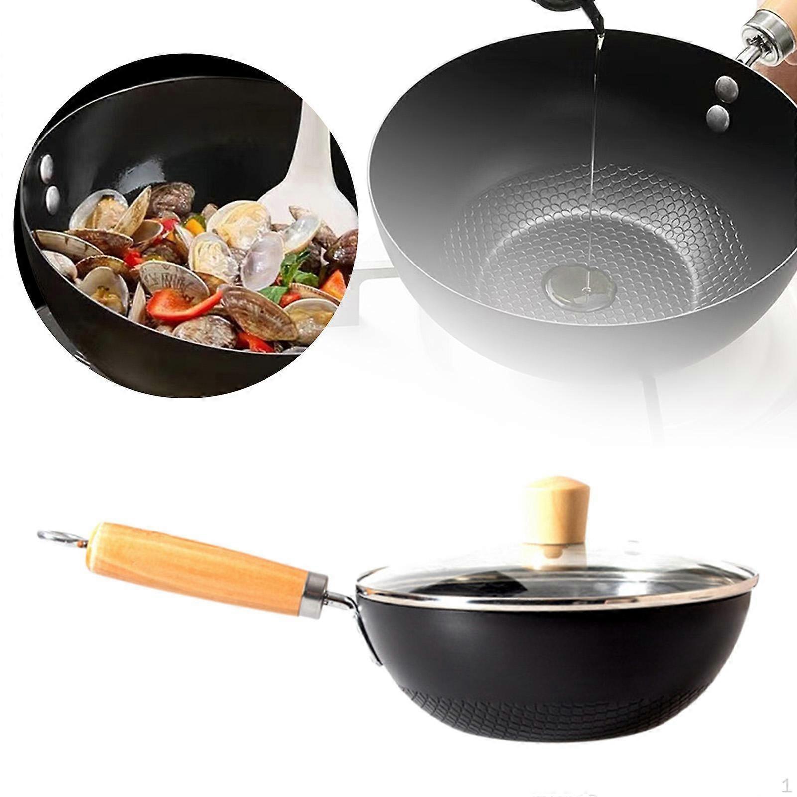 Iron Frying Pan Non-stick Wok with Lid Electric Induction All Hobs Open Flame Cooking