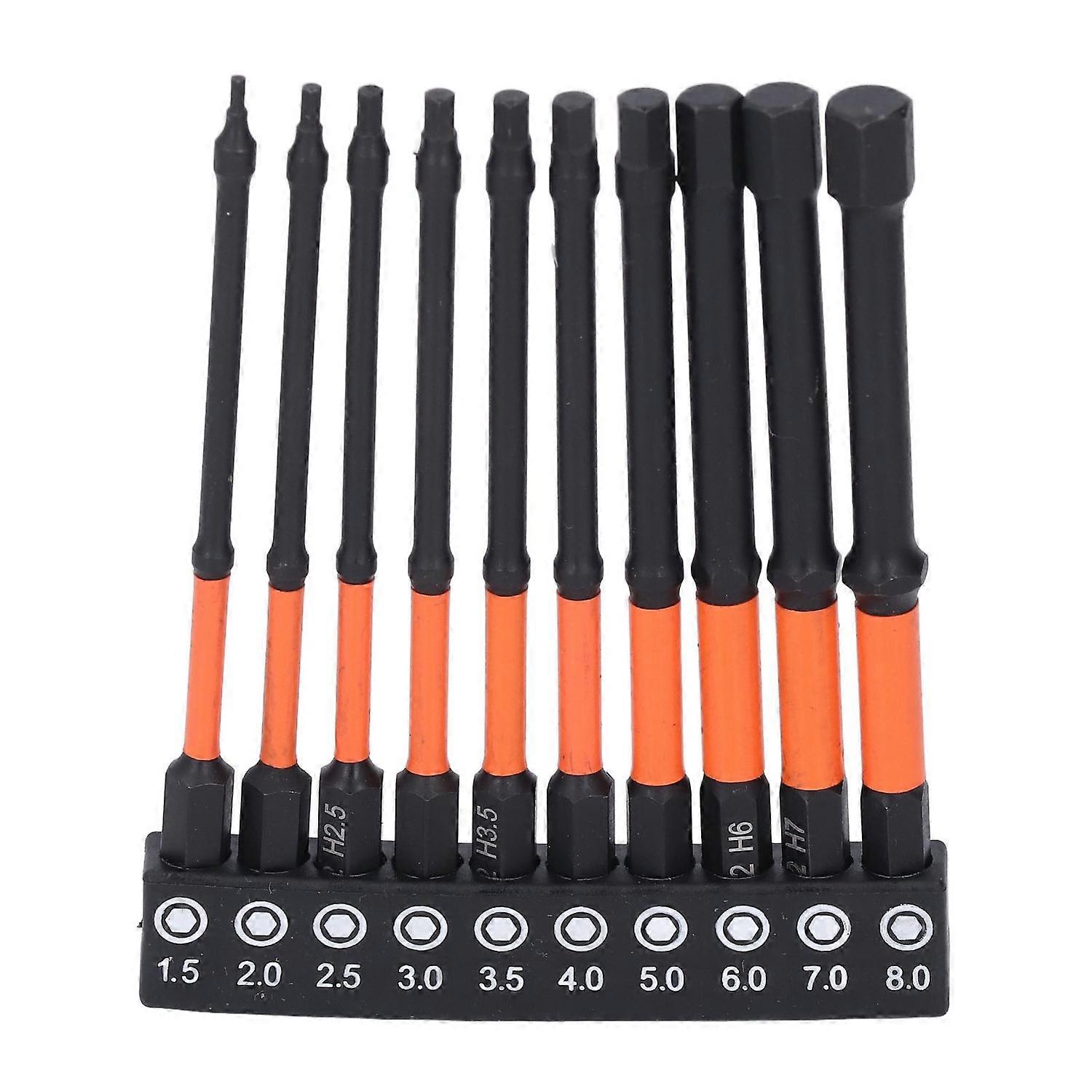10 Pcs Hex Wrench Drill Bit Set Magnetic S2 Alloy Steel with Storage Rack 1/4in Shank Impact Metric 
