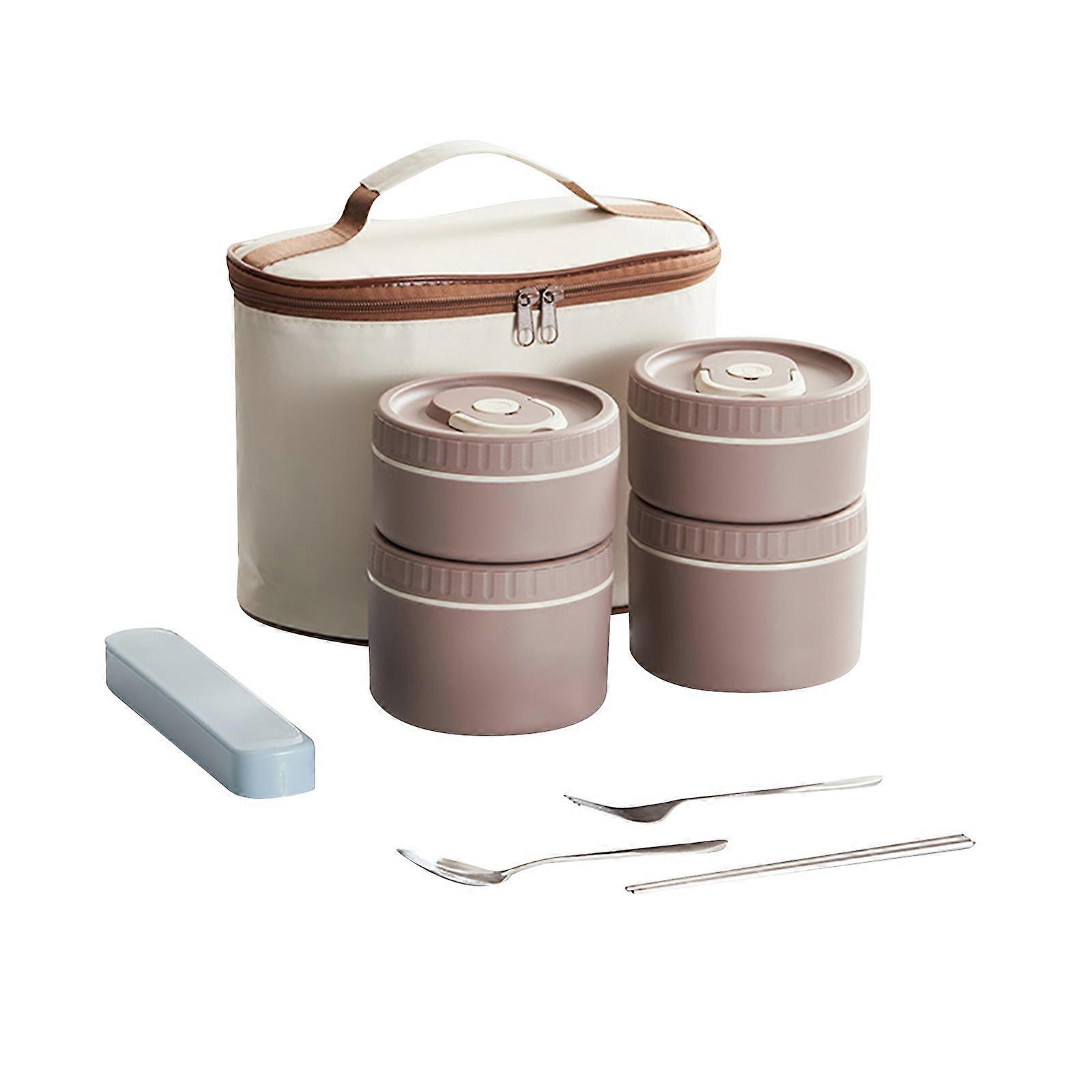 Multiple Compartment Insulated Lunch Container Set Nonrust Steel Microwaveable Bentos Box With Thermal Carriers Bags For Office School Use Multicolor