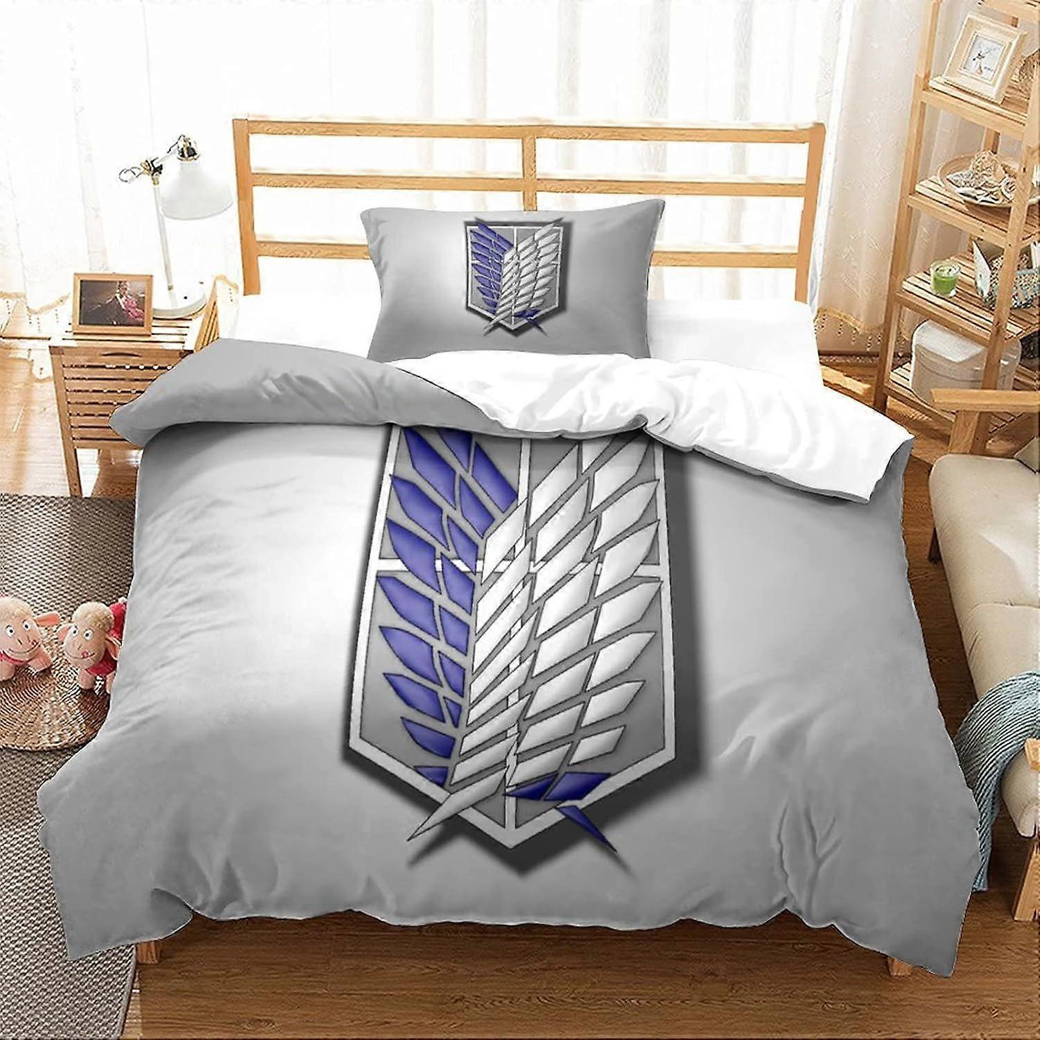 Anime Attack on Titan Duvet Capa Set 3D Printe Shingeki No Kyojin Personagens dos desenhos animados Cama Colcha Capa edredom, Microfibra macia Single