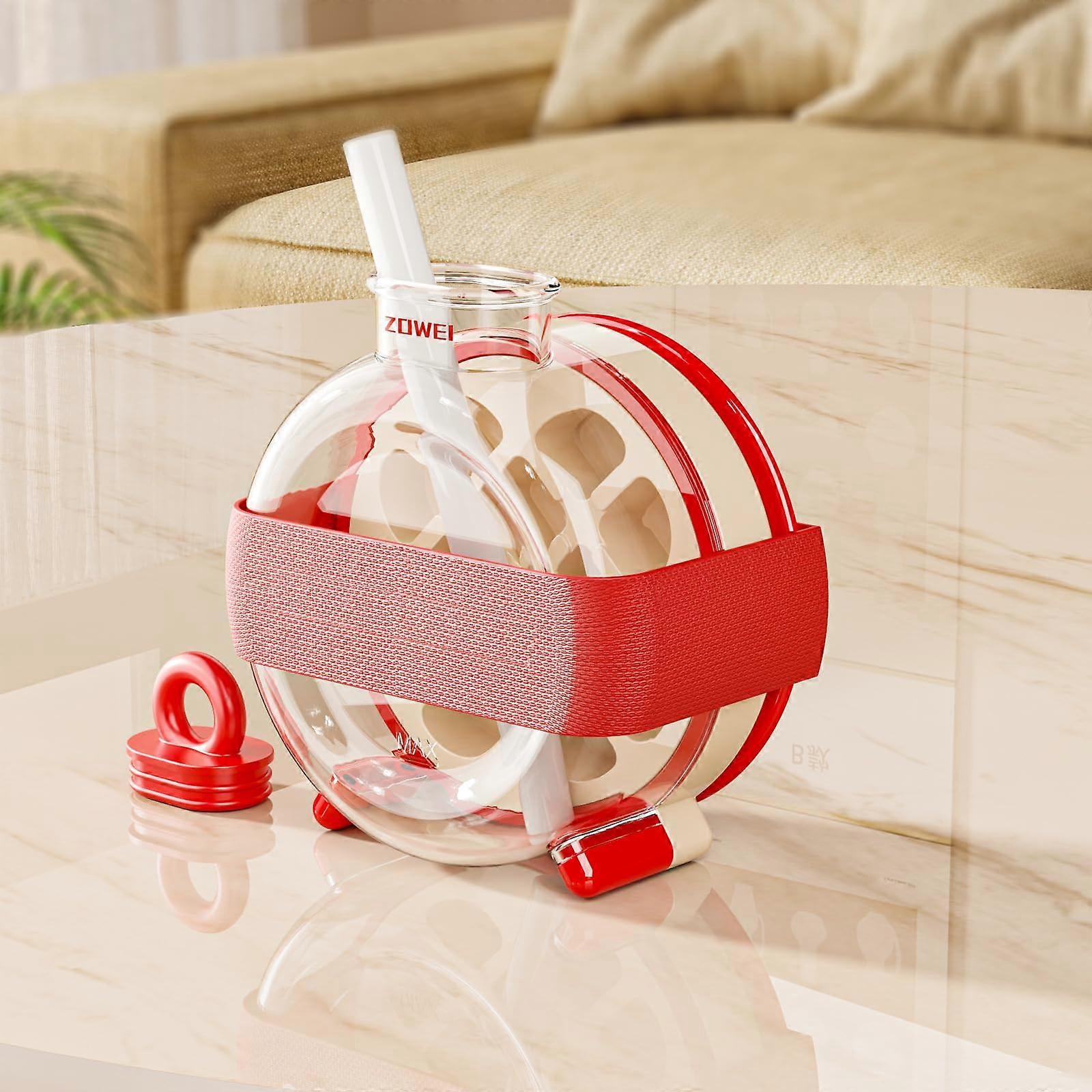 Ice Cube Water Bottle with Round Pebble Ice Mould, Leak Proof BPA , for Coffee Beer Whiskey Soda (Red)