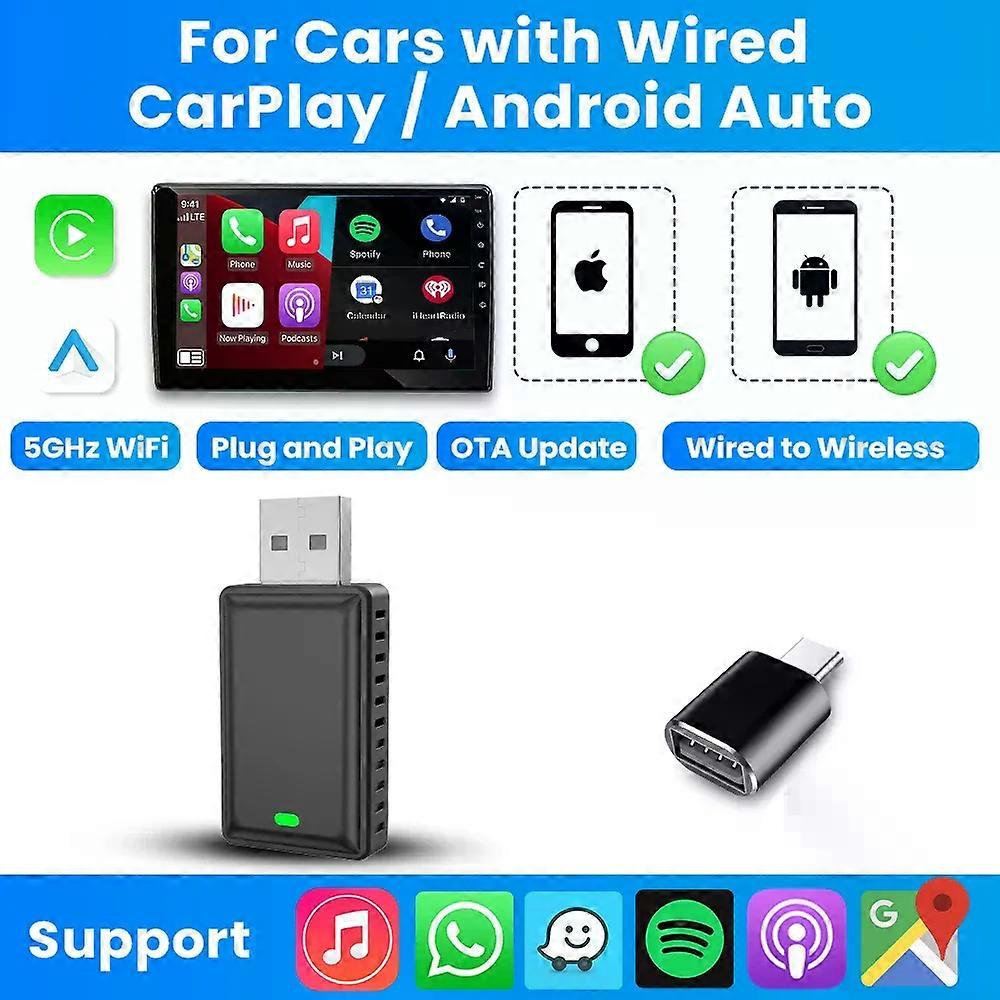 Carplay Wireless Adapter Android Auto 2in 1 Smart Dongle Bluetooth 5G WIFI For iPhone Android Phone For Volvo Benz Mg Kia Chery