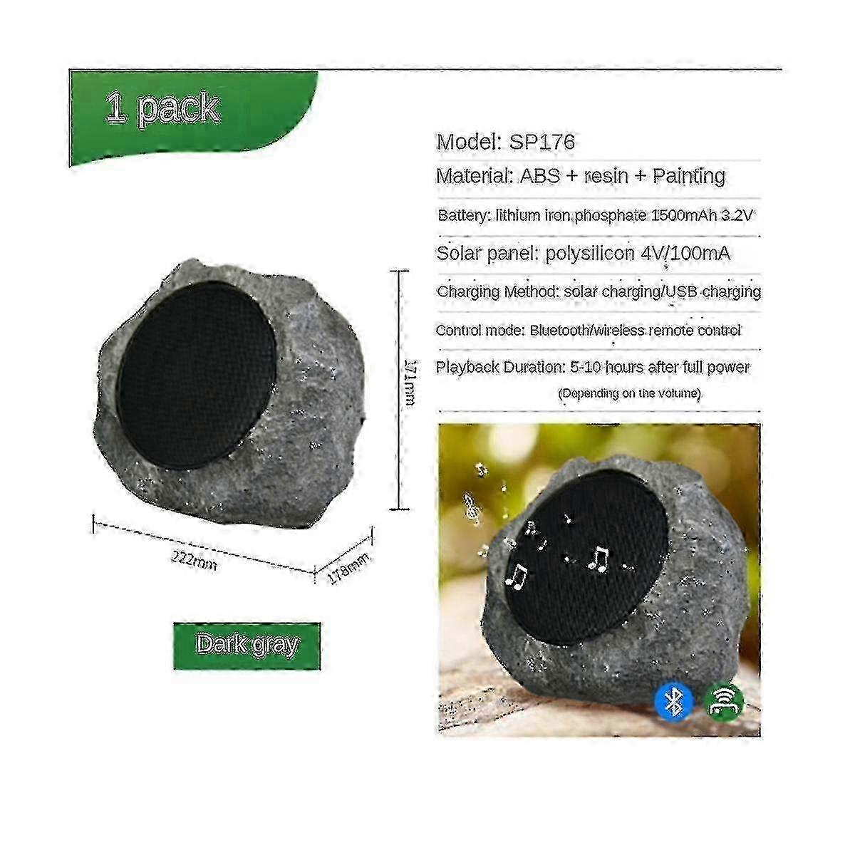 Solar Wireless Bluetooth Speaker -garden Show Sound Waterproof Remote Control Analog Stone Rock Spe