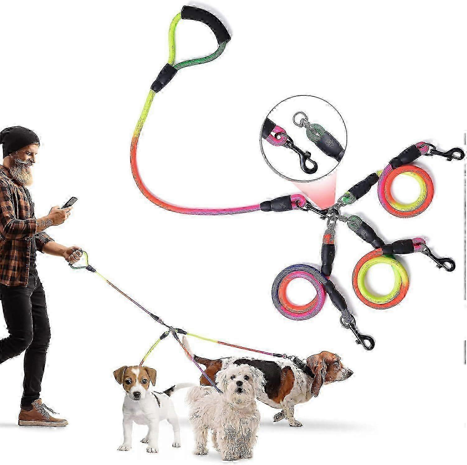 Guia para Cães de 3 Vias, Guia para Cães de 75 Polegadas Destacável 360 Sem Emaranhado com Soft