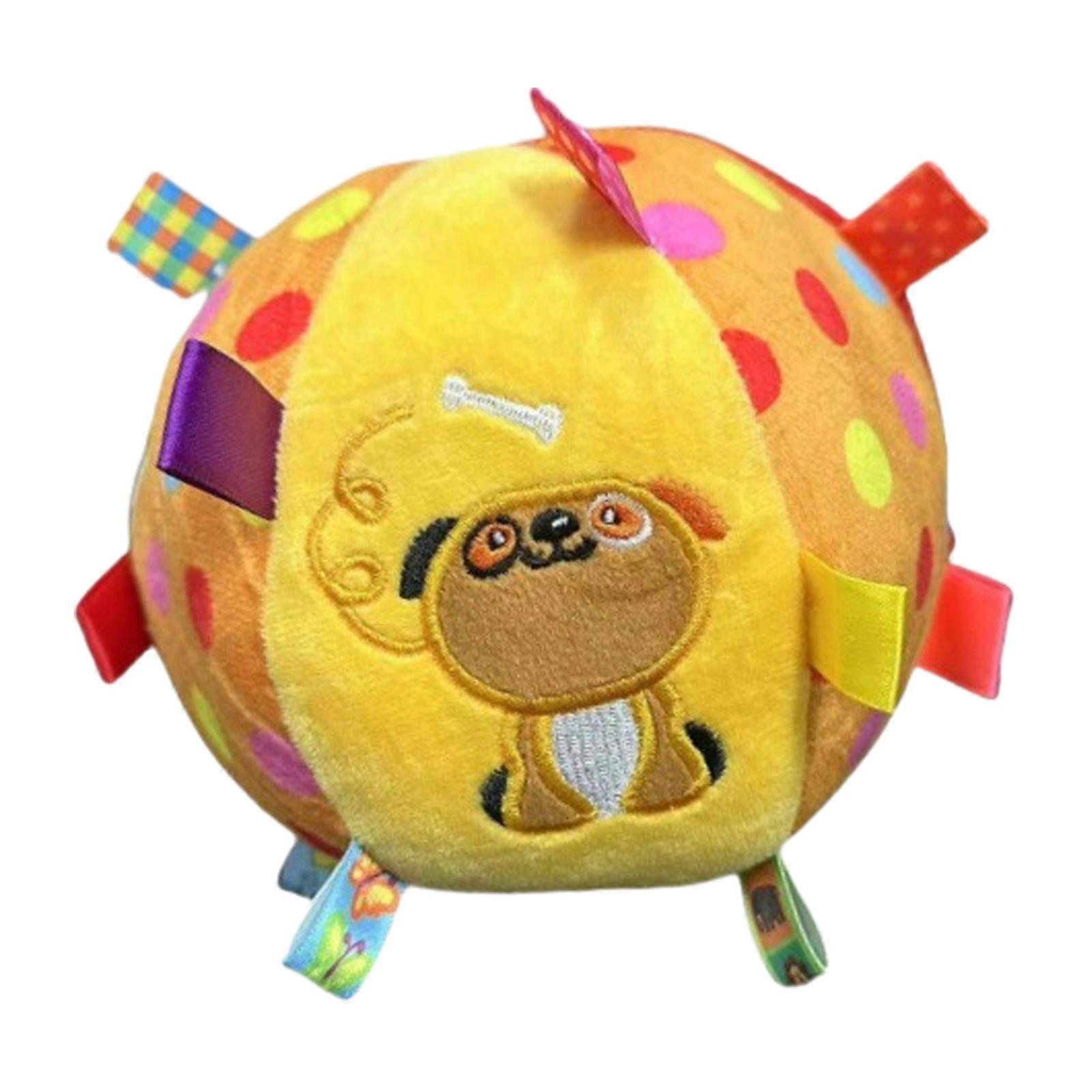 Dog Squeaky Plush Toy with Straps, 6.3-Inch Soft Stuffed Ball with Cotton Material and Bell Built-in, Pet Interactive Fetch Toy for Small to Large Dog