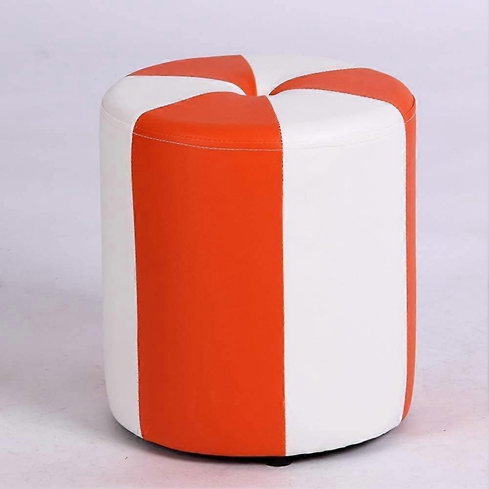 Round Leather Ottoman Footstool with Soft Padding for Living Room, Shoe Changing and Storage