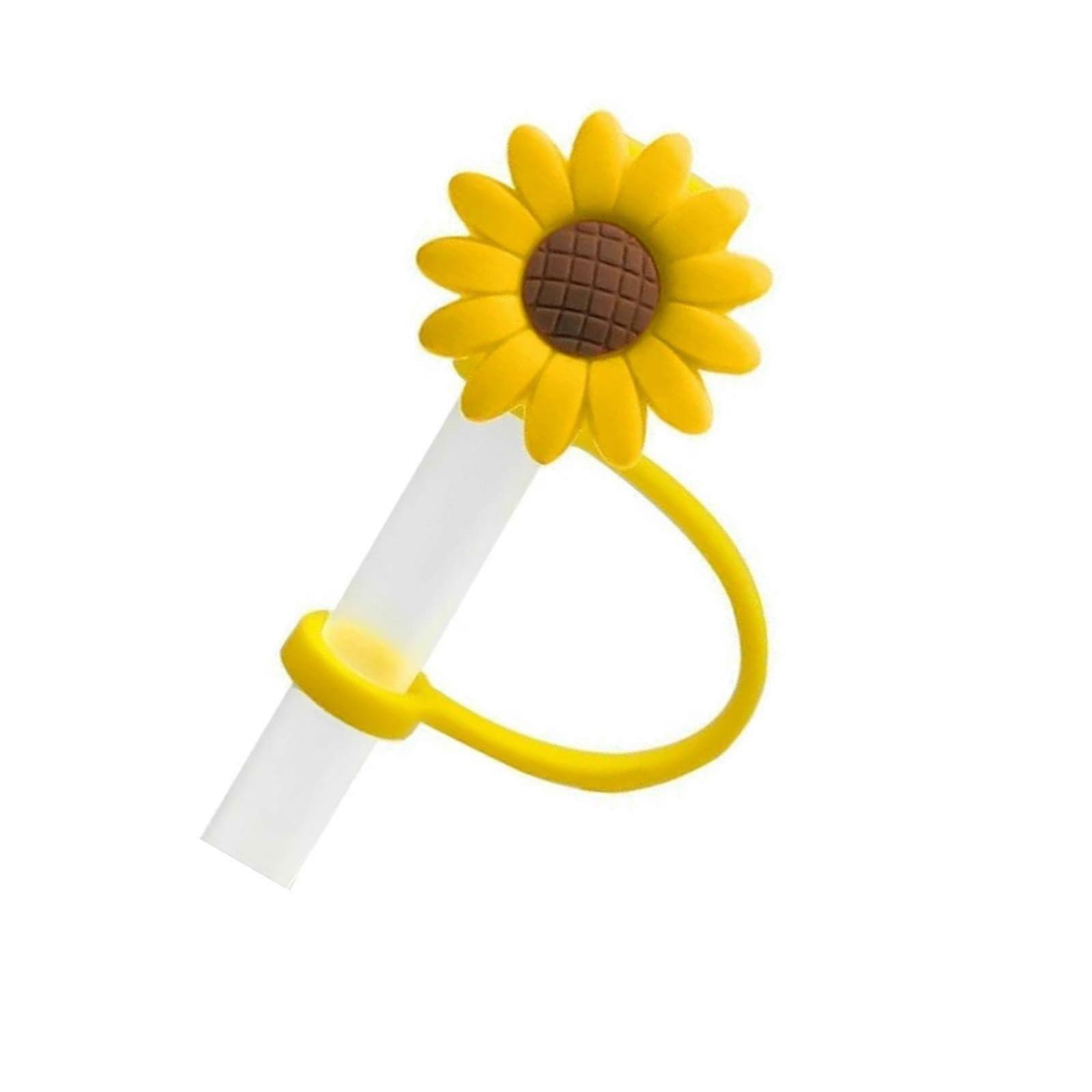 Silicone Sunflower Straw Covers Reusable Splashproof Dustproof Drinking Straw Tips for Cups