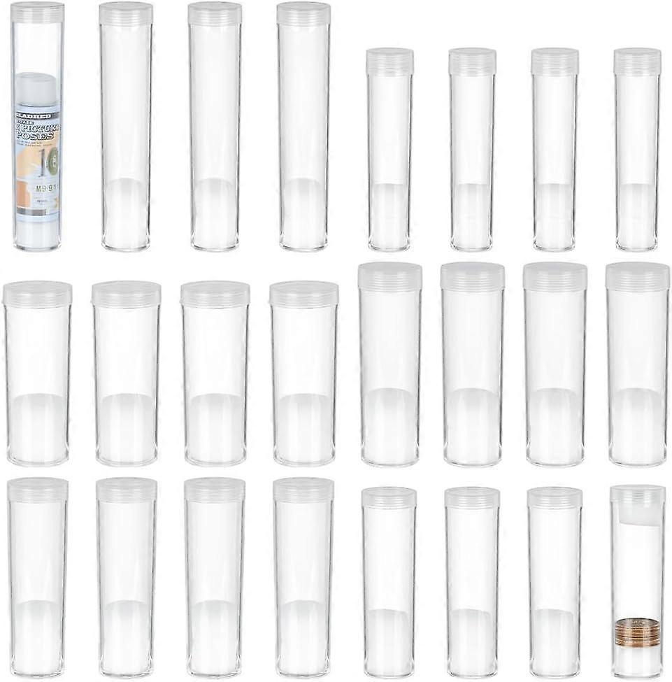 24 Pcs Clear Plastic Coin Tubes 6 Different Sizes Durable Plastic Tube Coin Holders Coins Storage Tubes with Airtight Lids for Commemorative Coins Col