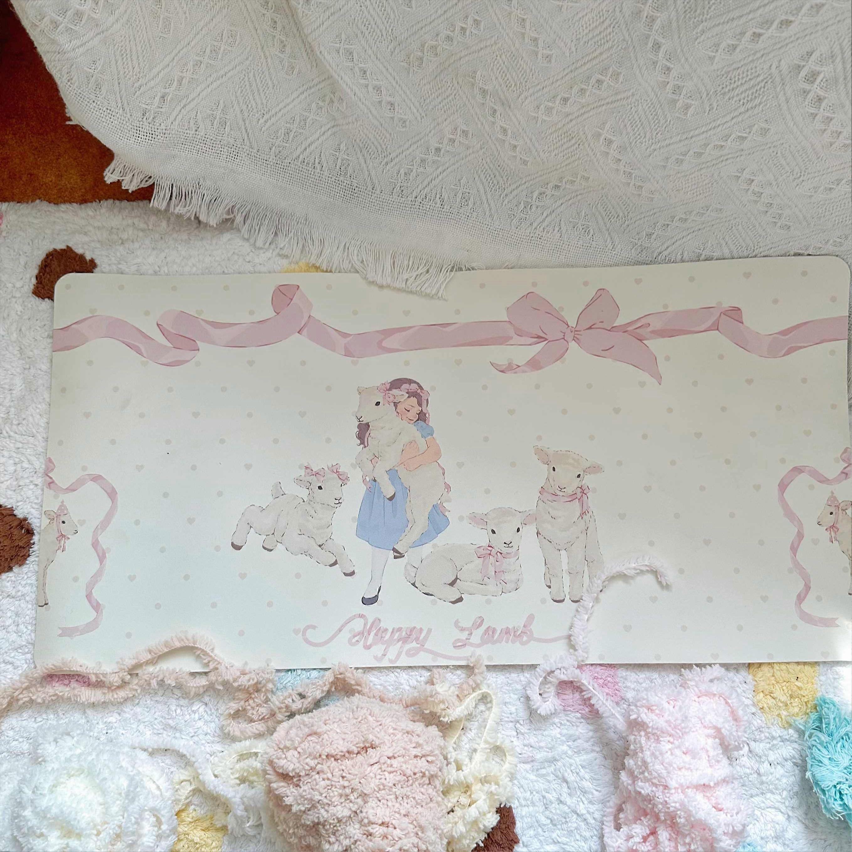 Original Leather Girls Mouse Pad Cute Sheep PU Waterproof Student Dormitory Table Mat Large Size Office Computer Keyboard Pad