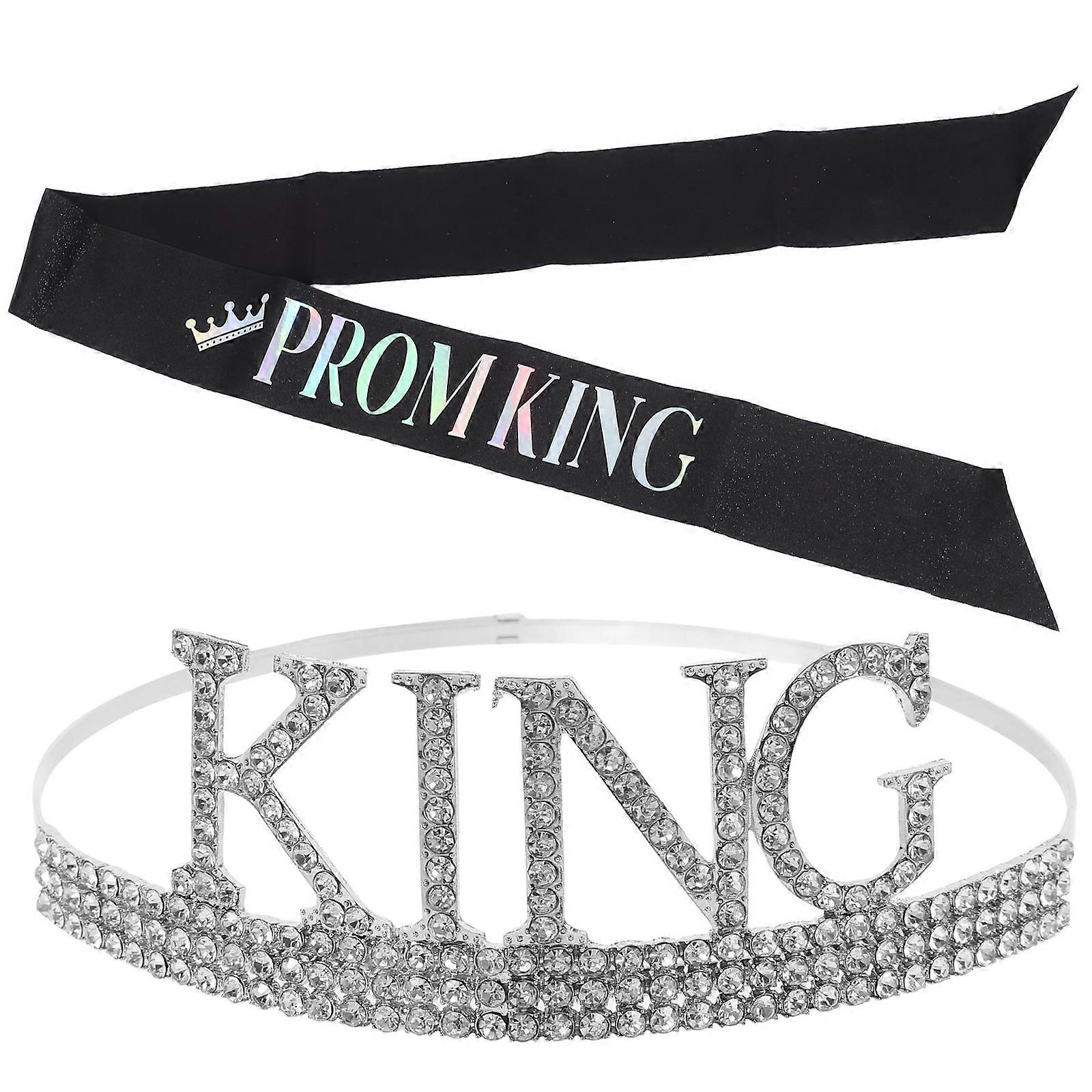 King Crown and Sash Set for Prom Decoration Use 1Set Comfortable Material