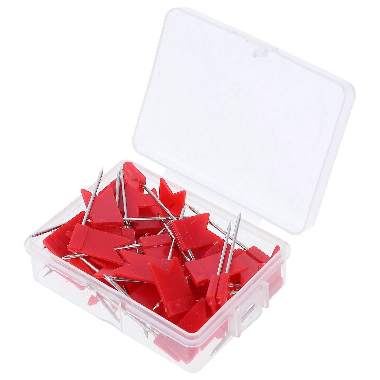 Plastic Flag Push Pins Red for Cork Board Marking Thumbtacks 50Pcs
