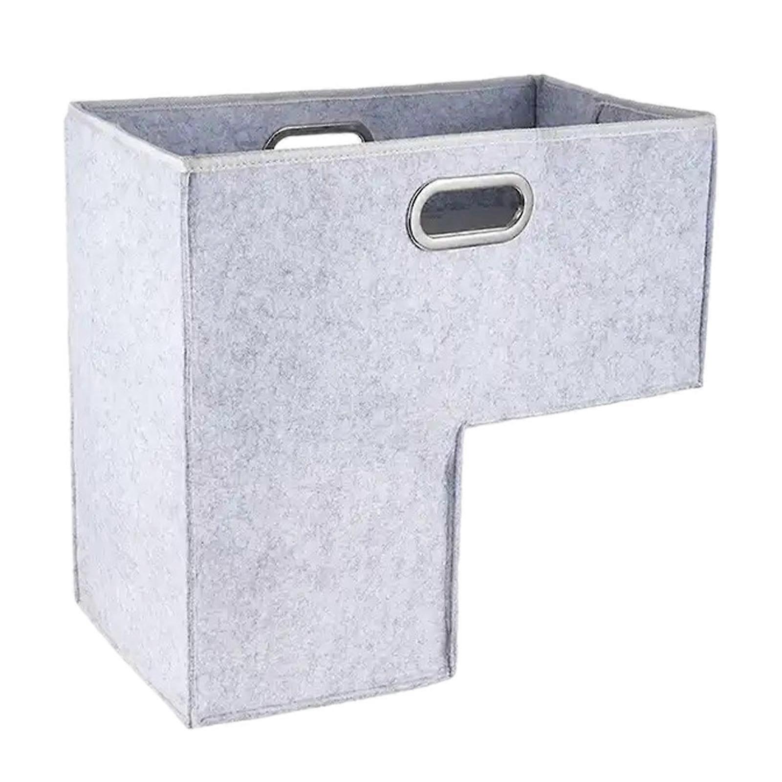 Foldable Stair Basket with Handles L Shaped Staircase Storage Bin for Carpeted Stairs Light Gray