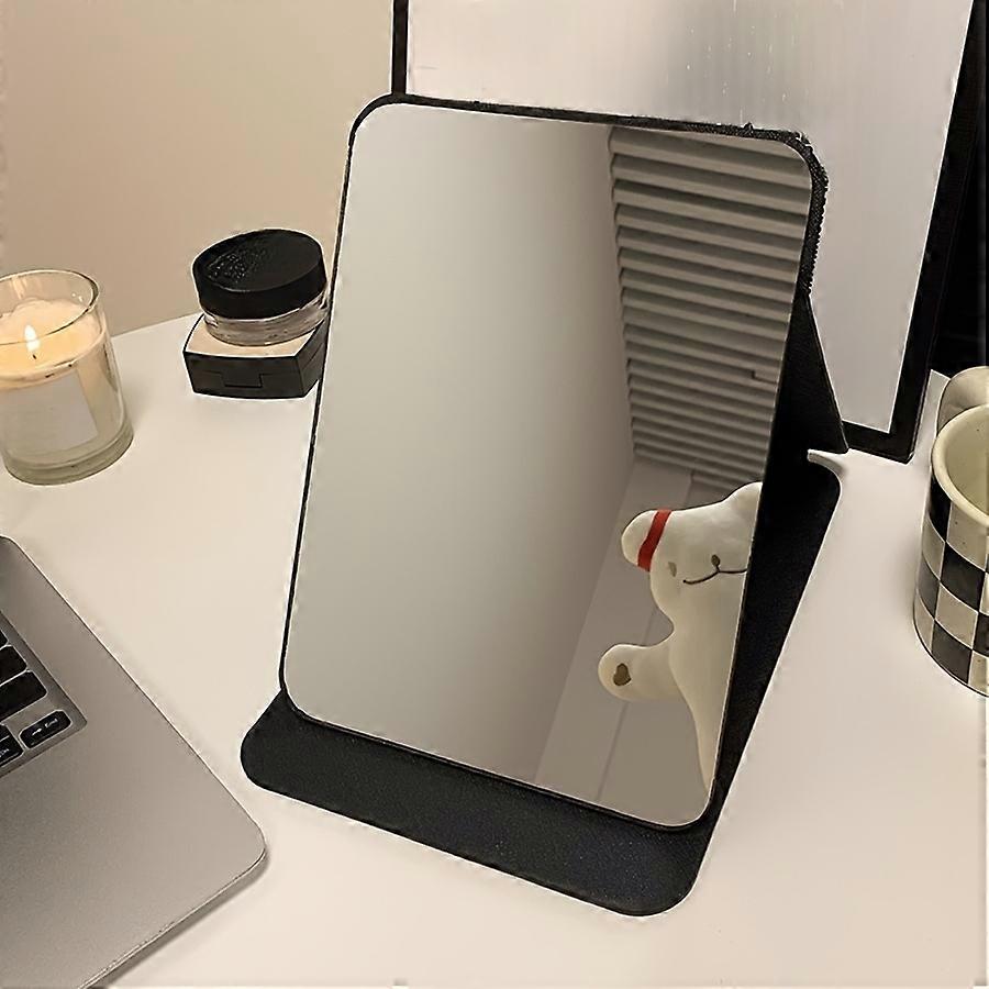 Portable Folding Makeup Mirror with Frame,Visually Appealing Black Desktop Vanity Mirror for Dorm, Office, or Home Use