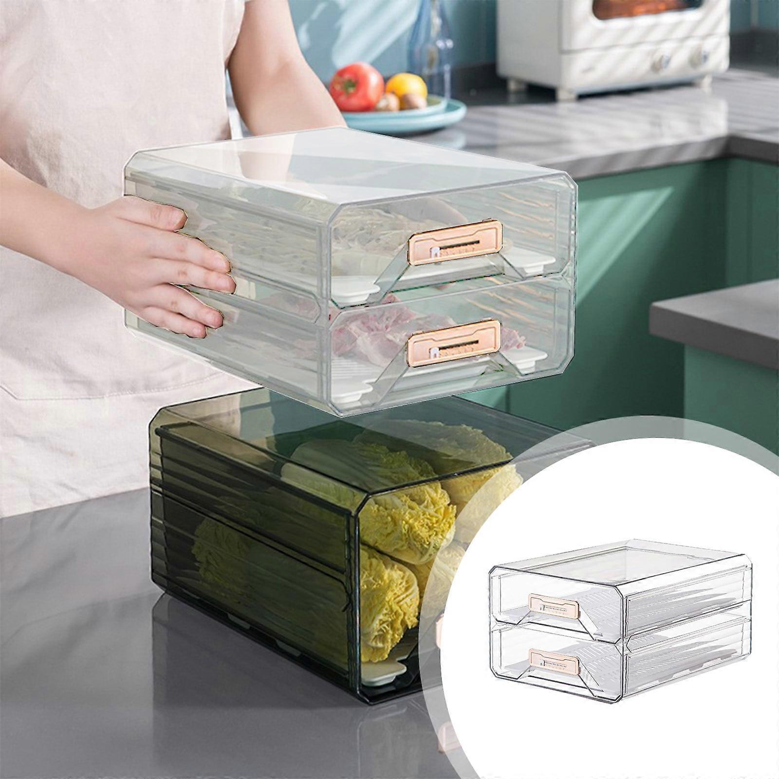 Txmfgh Double-layer Refrigerator Storage Box - High-capacity, Durable PET, Timing Function, Ideal for Fruit & Veggie Storage