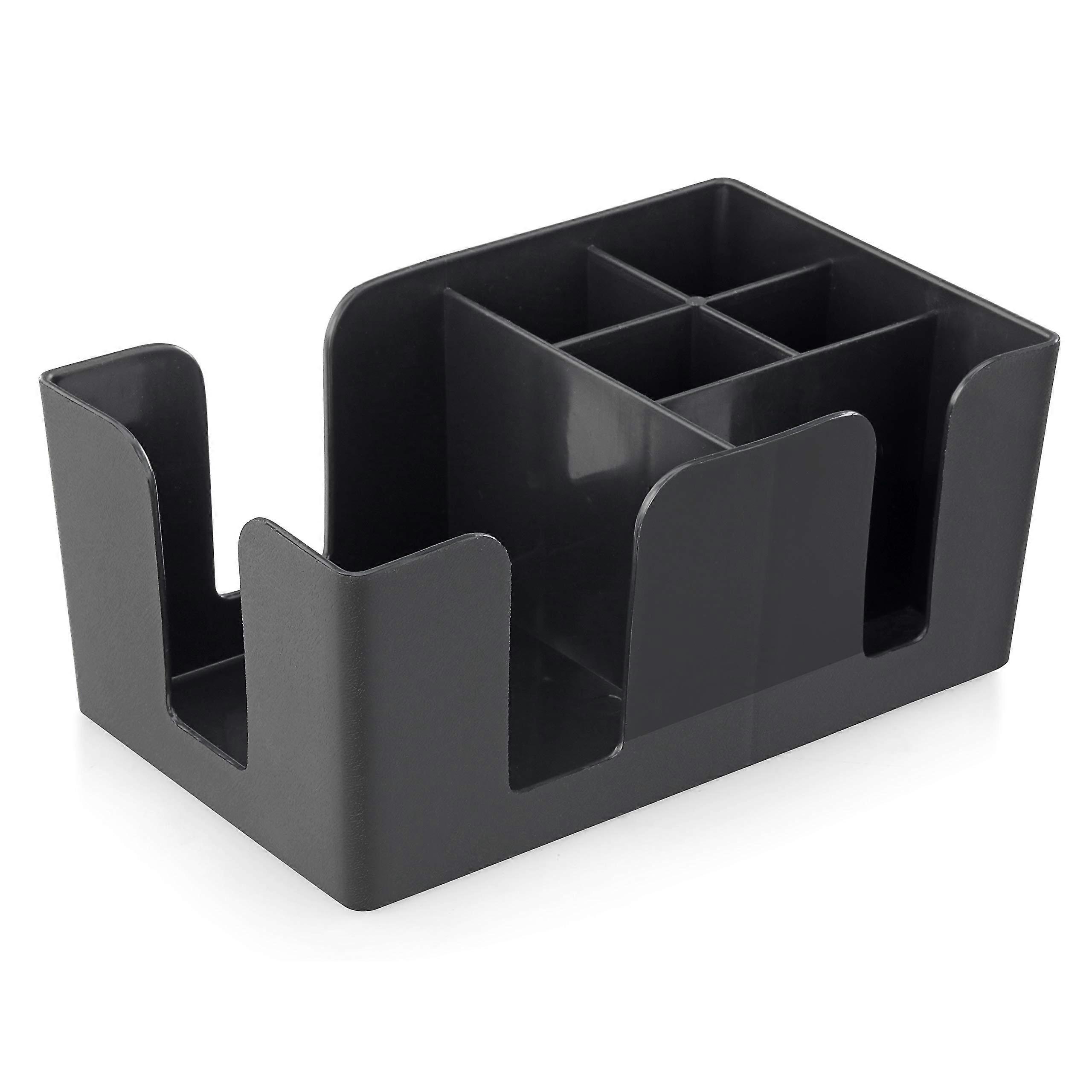 Black Plastic Bar Caddy Organizer with 6 Compartments for Straws and Napkins