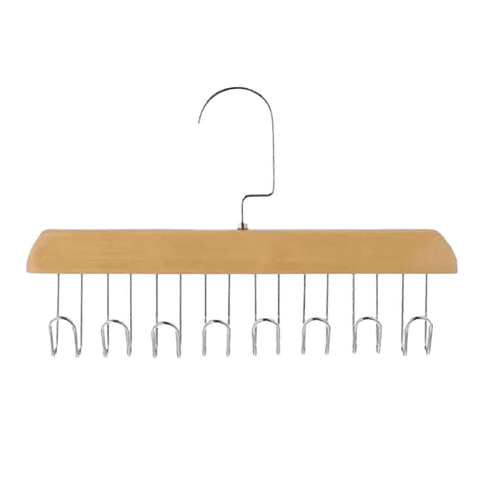Wooden Closet Organizer with 360° Rotating Multi Hook Coat Rack, 8 Hooks Belt and Tie Hanger