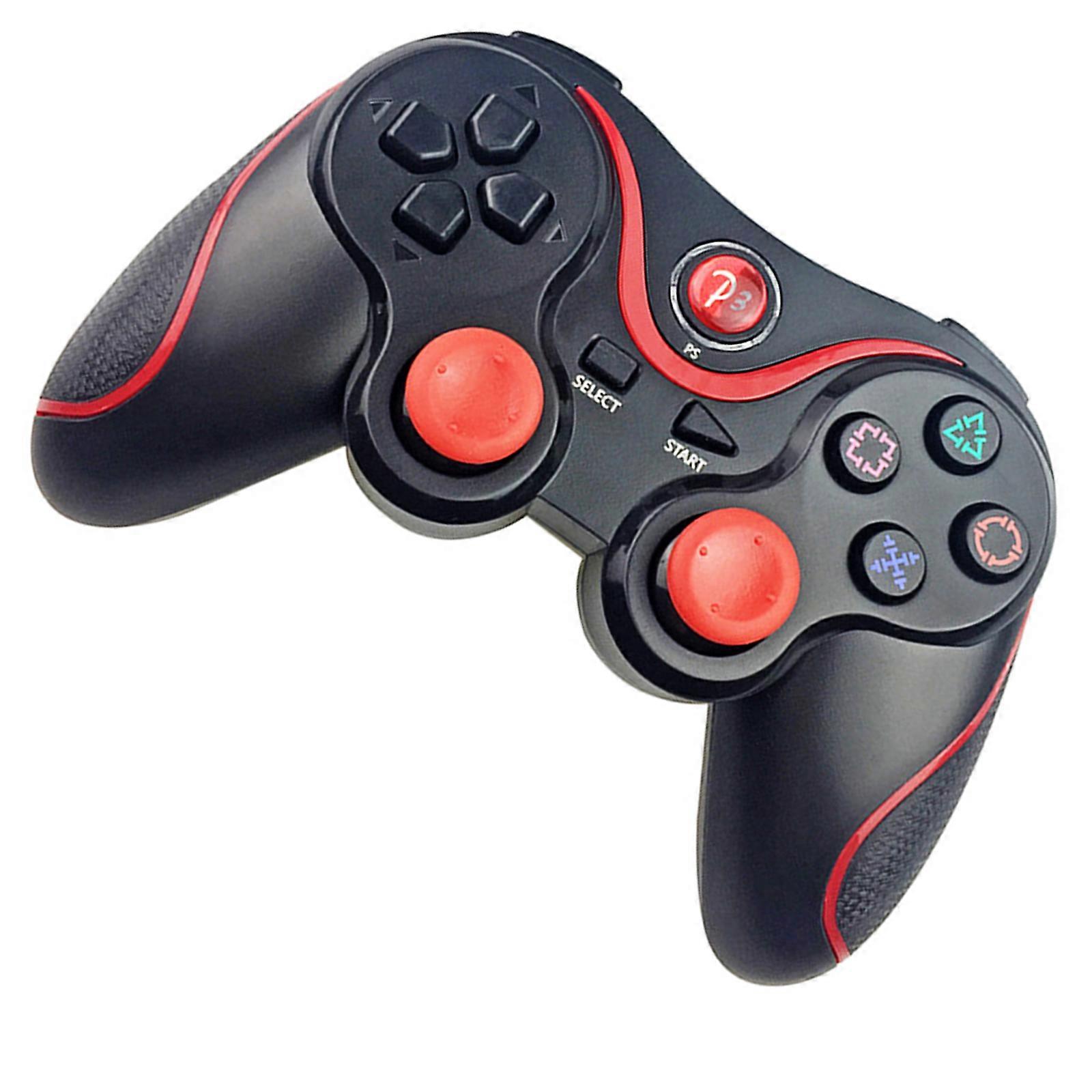 Gamepad with Double Motor Vibration Bluetooth-compatible Wireless Controller Include Battery and Power Cable  black with red