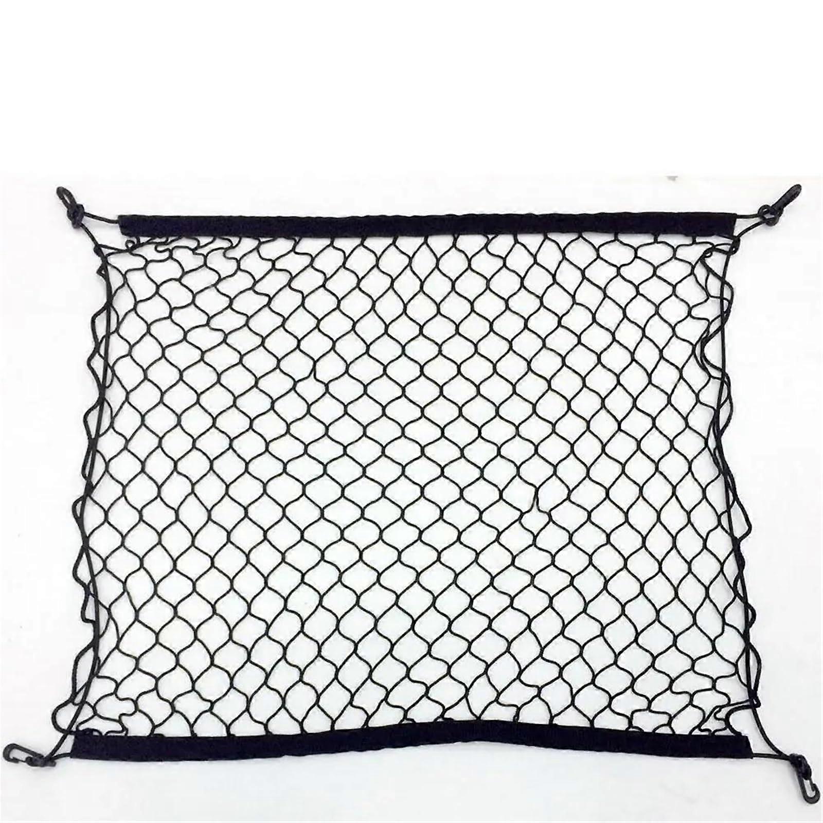 Universal Car Trunk Cargo Net 70x70cm Nylon Elastic Mesh with 4 Hooks for Secure Storage