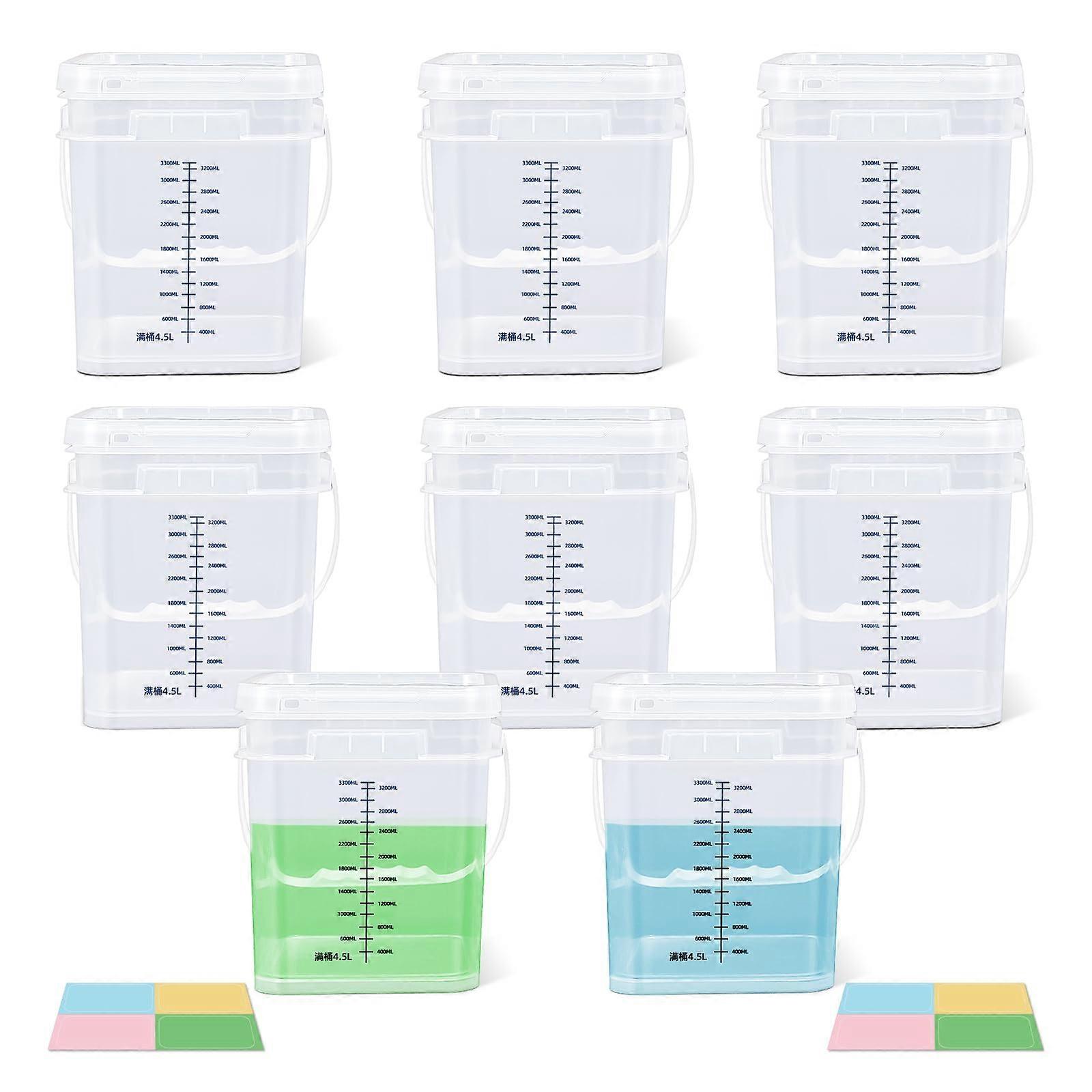 8 Pack 1 Gallon Plastic Food Storage Bucket with Lid and Handle BPA  Stackable Square Design