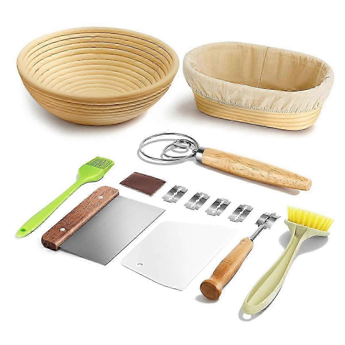 Bread Fermentation Basket Set Oval Fermentation Basket Beater Dough Scraper Set Silicone Brush 25-26